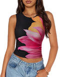 Luxuii Sleeveless Floral Tank Tops Mesh Y2K Crop Going Out Outfits