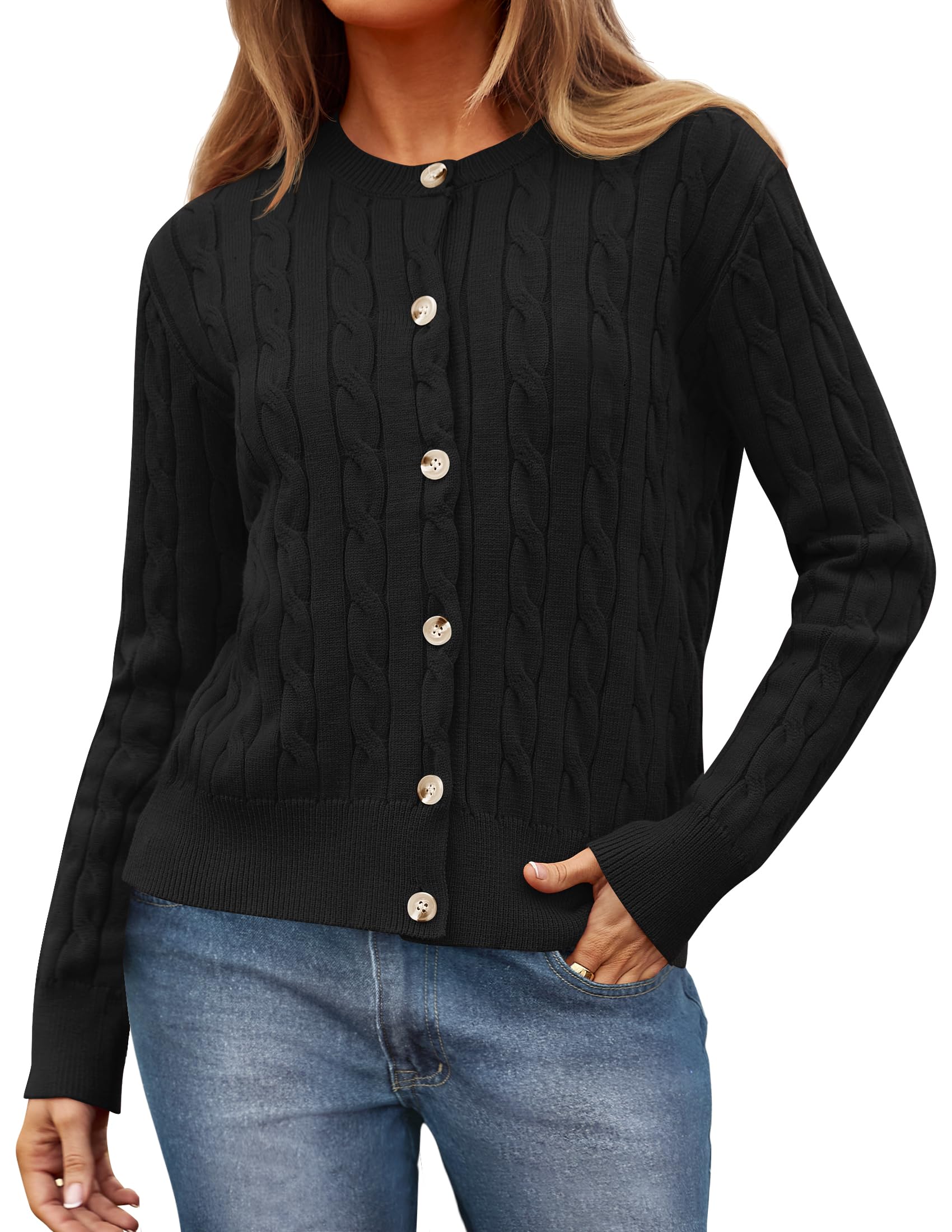 Luxuii Cable Knit Cardigan Button Open Front Outwear