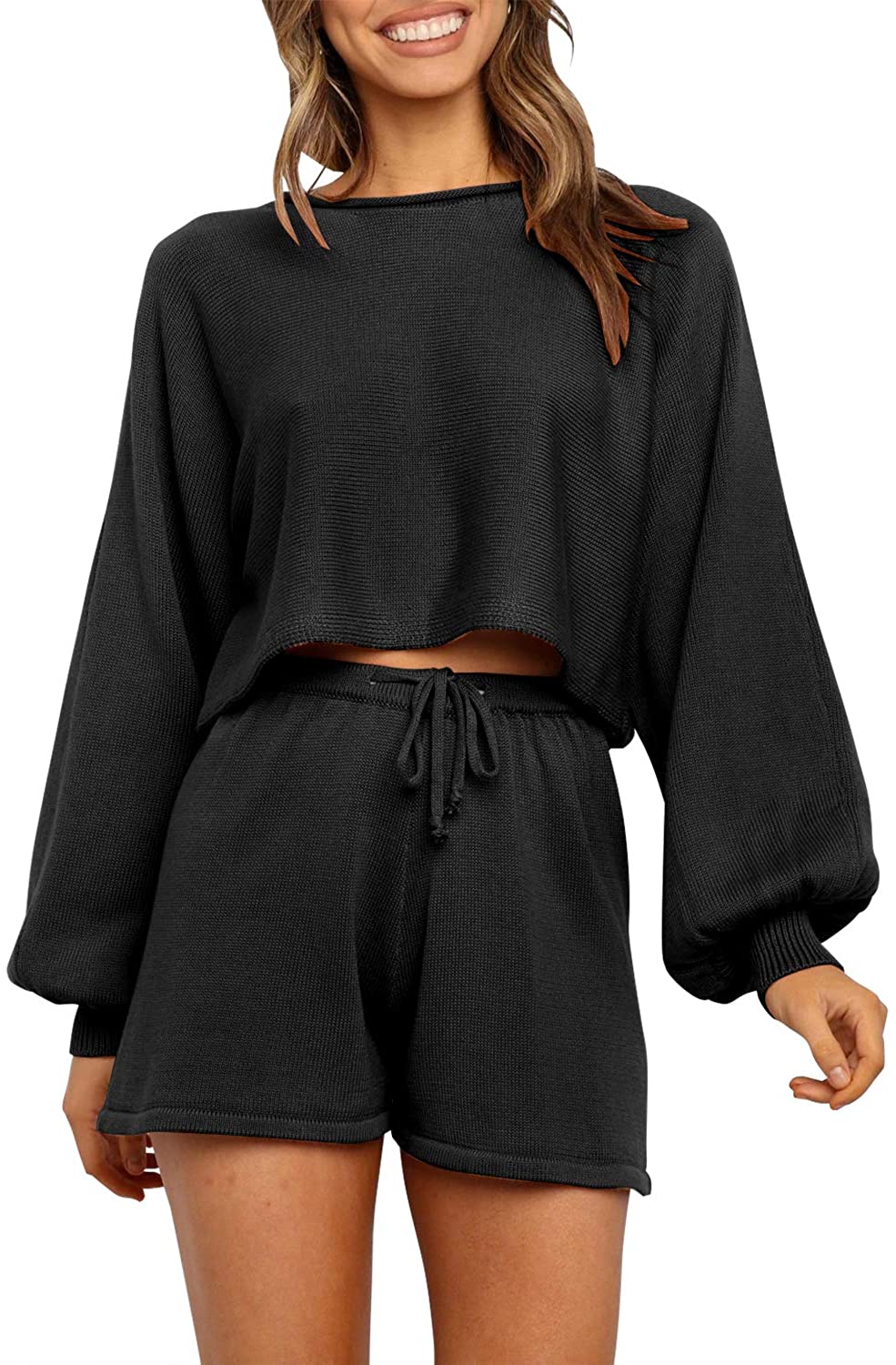 Luxuii Long Sleeve Knit Pullover Sweater Shorts Set