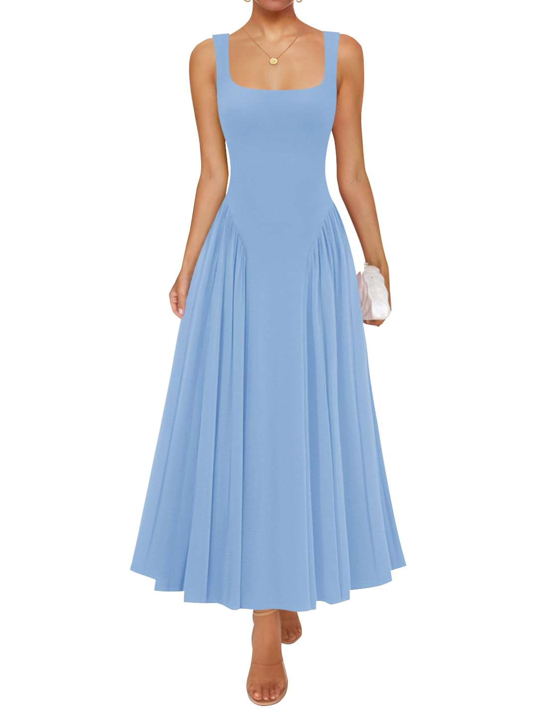 Luxuii Sleeveless Square Neck Casual Long Flowy A Line Dresses