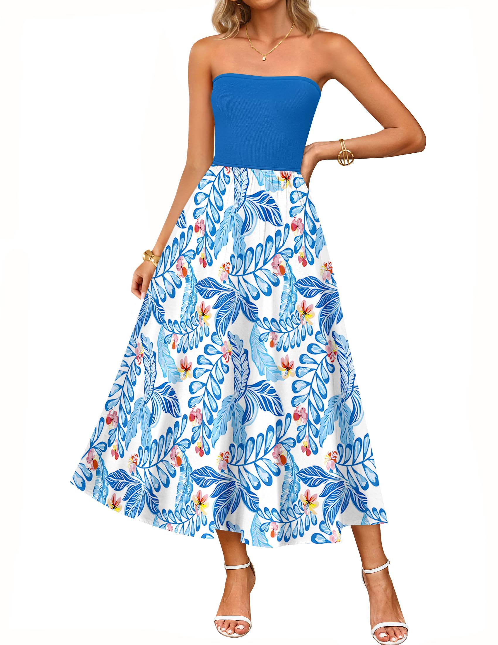 Luxuii Boho Strapless Off Shoulder Polka Dot Printed Flowy Long Dresses