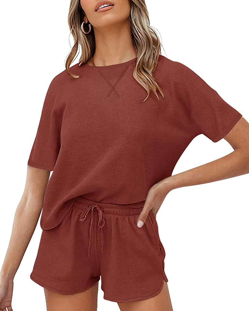 Luxuii Waffle Knit Loungewear Pajama Set