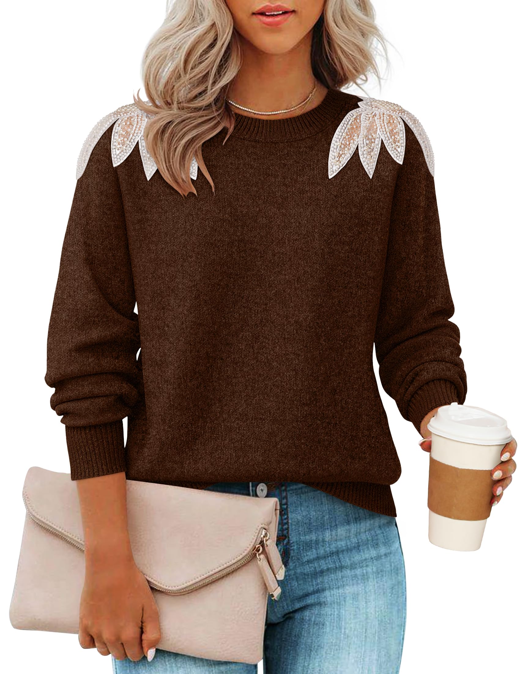 Luxuii Crew Neck Knit Loose Pullover Tops Winter Trendy Outfits