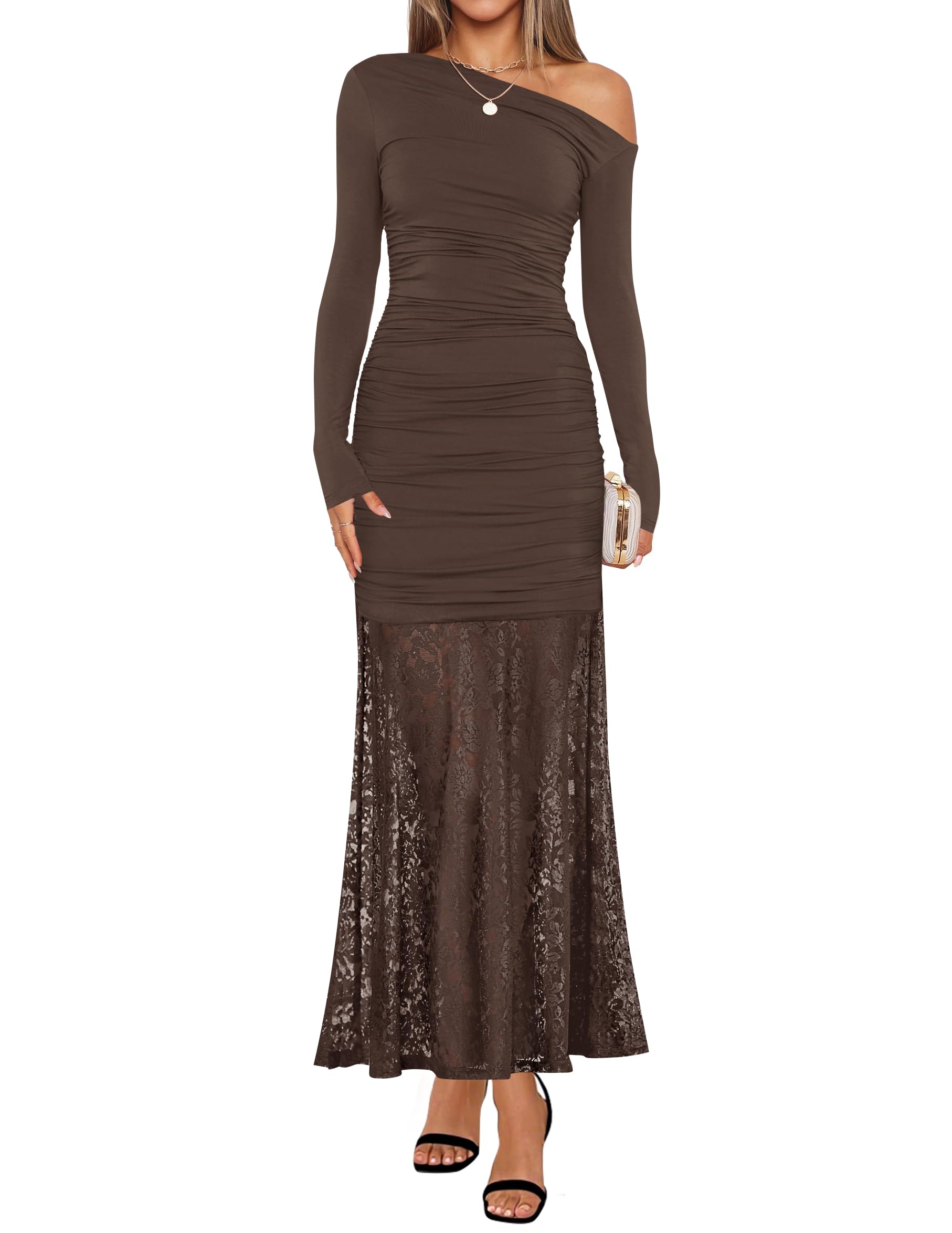 Luxuii Off Shoulder Bodycon Ruched Lace Wedding Guest Cocktail Dress