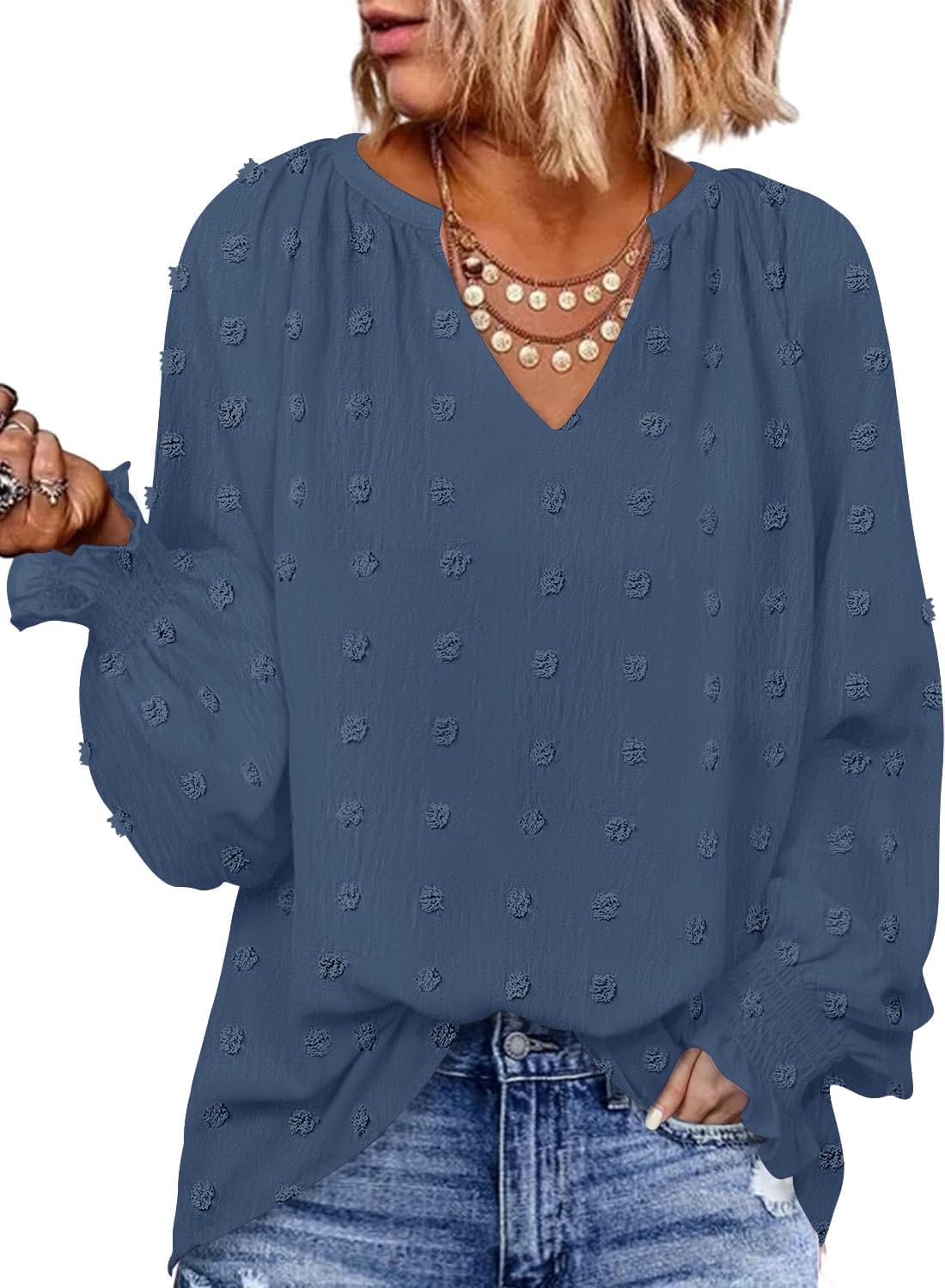 Luxuii Blouses Loose Long Sleeve Business V Neck Trendy Top