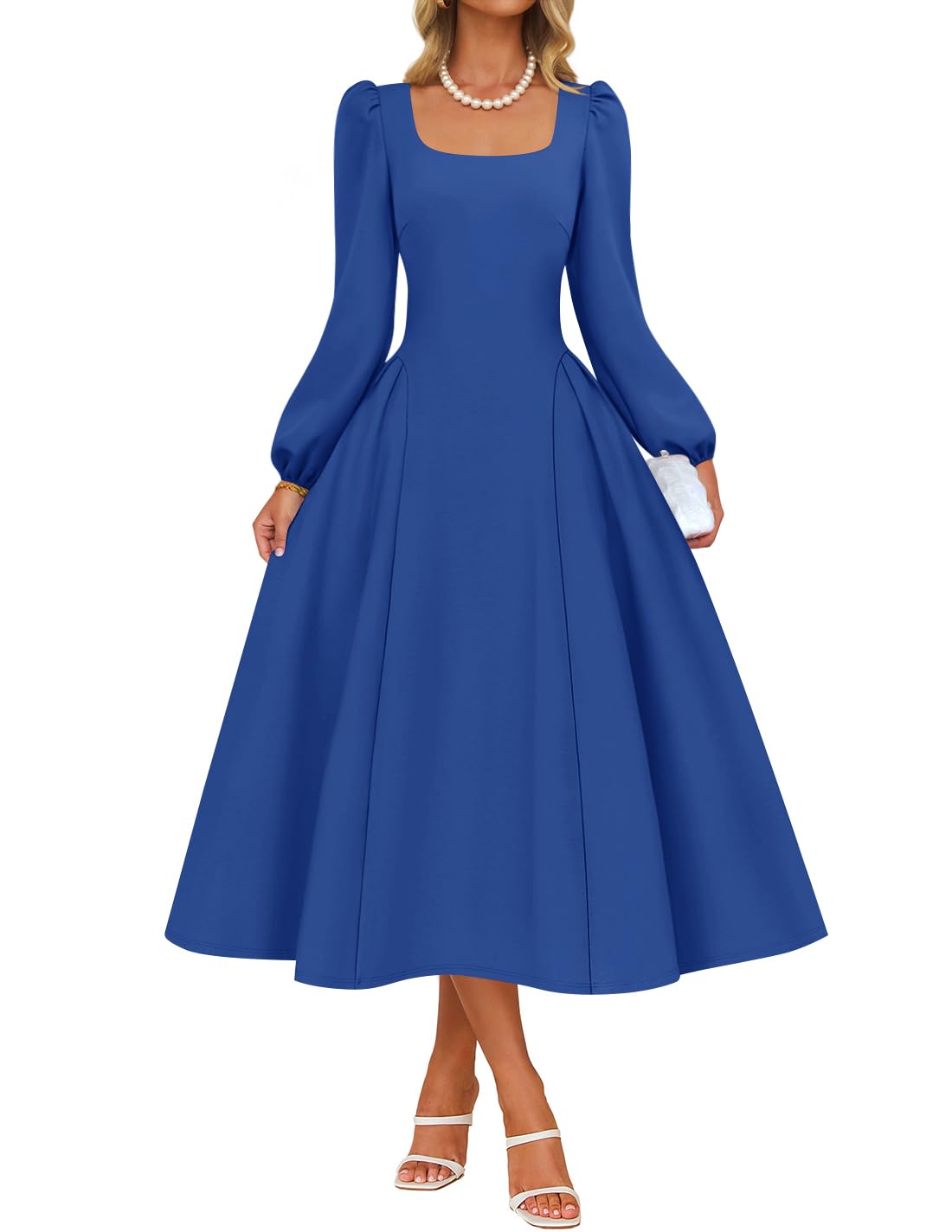 Luxuii Fall Square Neck Swing A Line Wedding Guest Evening Prom Dress