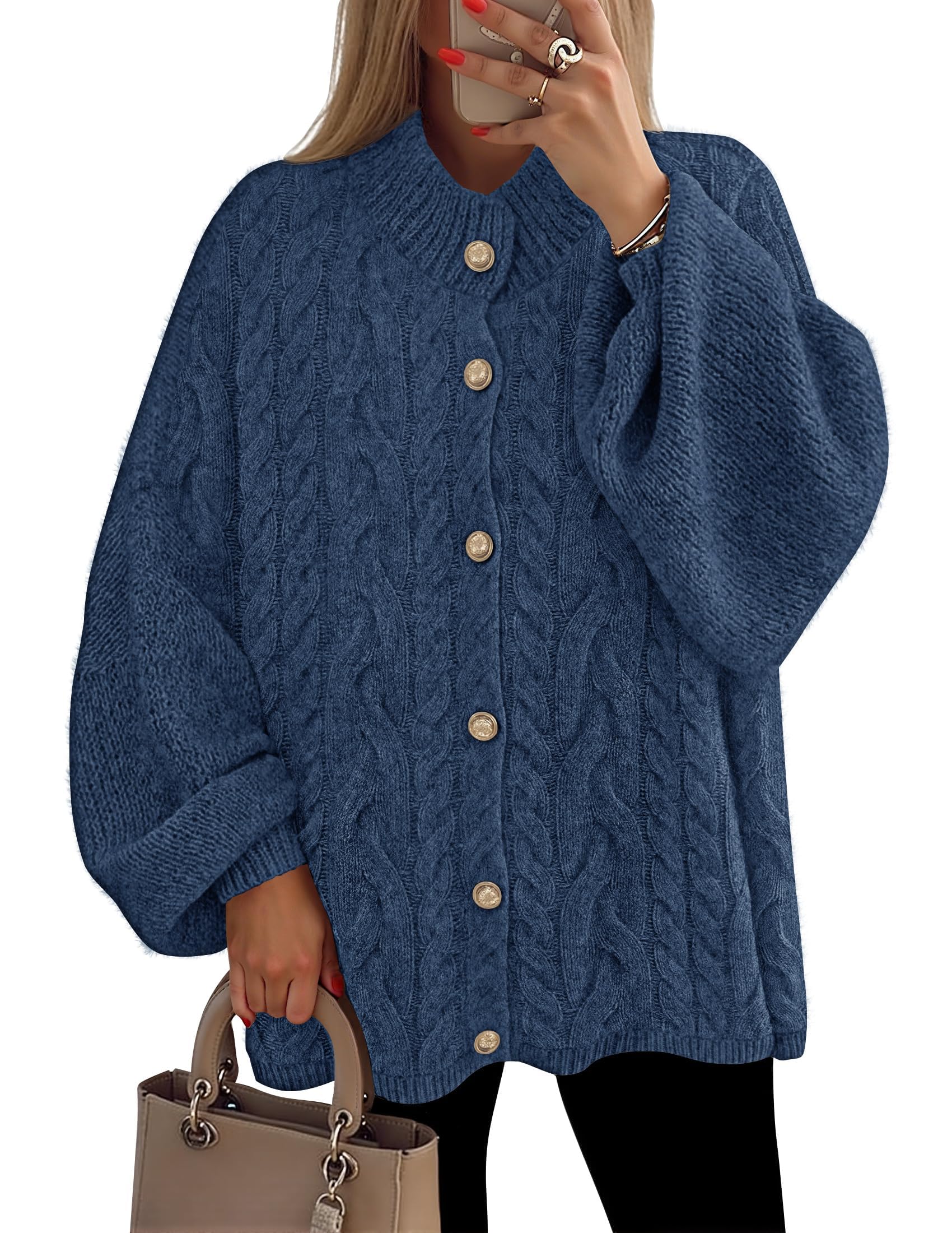 Luxuii Button Down Oversized Soft Knit Winter Coats Trendy Outerwear