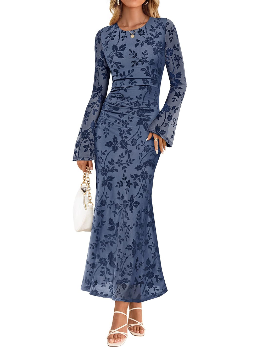 Luxuii Floral Bodycon Ruched Mesh Wedding Cocktail Dresses