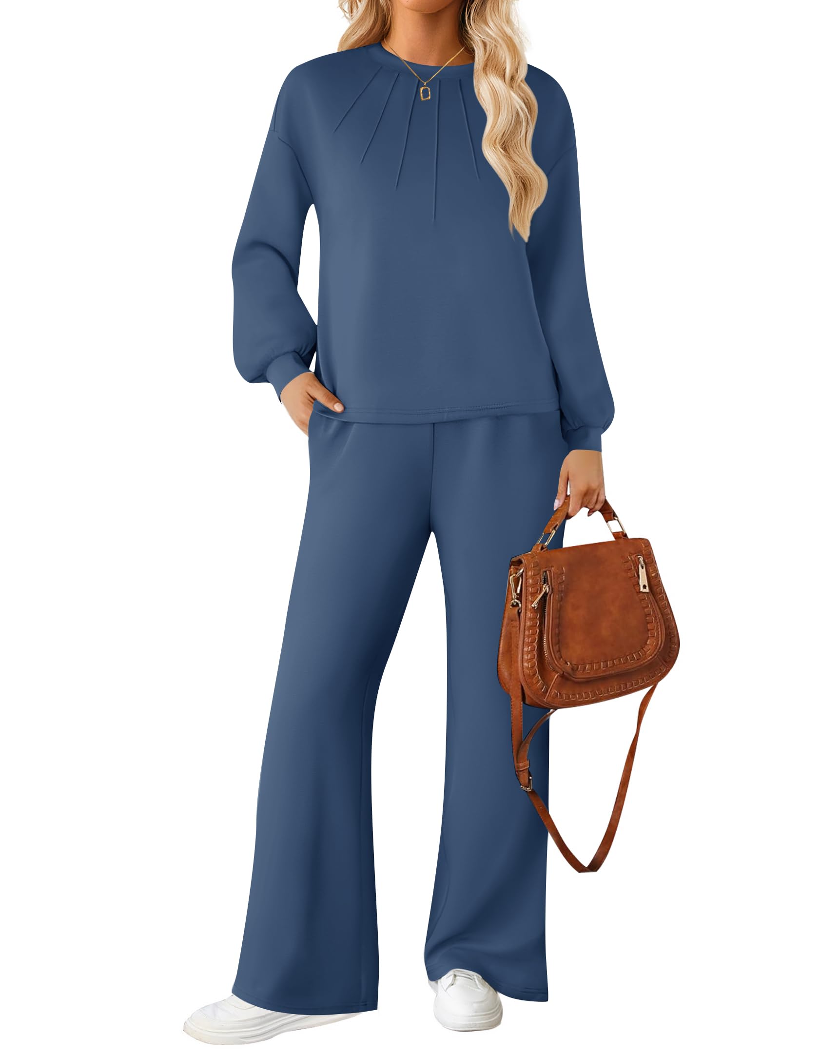 Luxuii Tops Wide Leg Long Pants Outfits Lounge Sets with Pockets