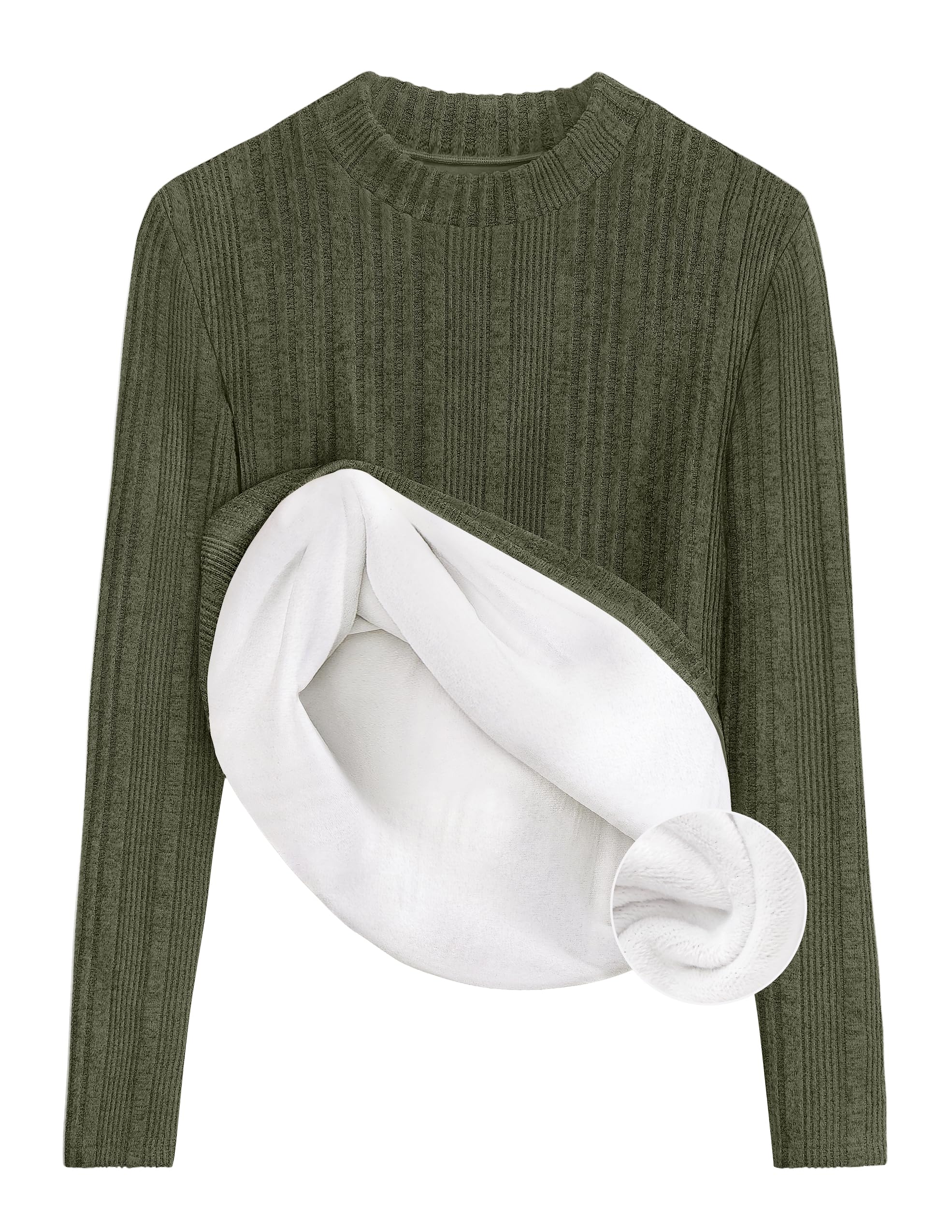 Luxuii Fleece Sherpa Lined Mock Neck Knit Thermal Basic Shirts