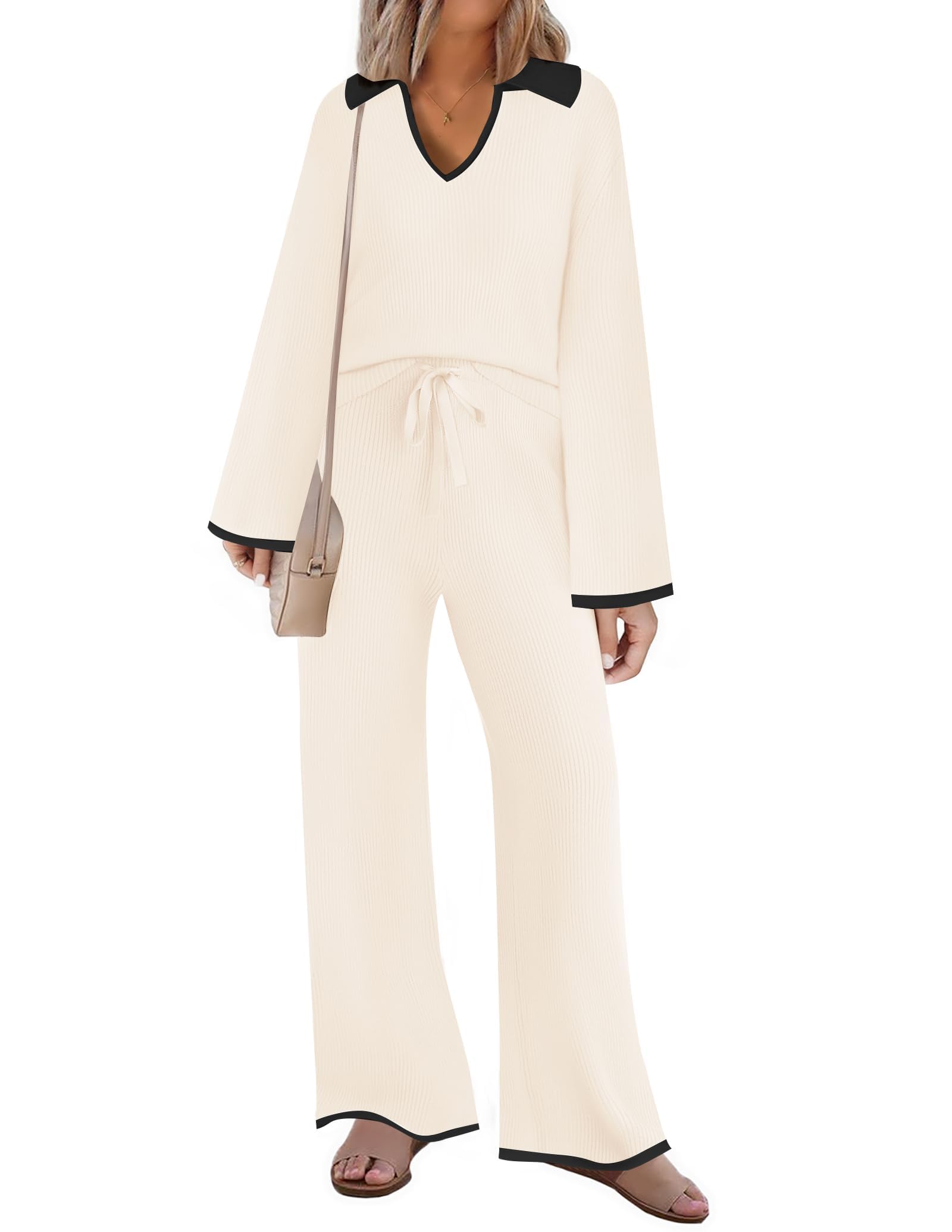 Luxuii Thin Sweater Oversized Knit Pullover Wide Leg Pants Outfits