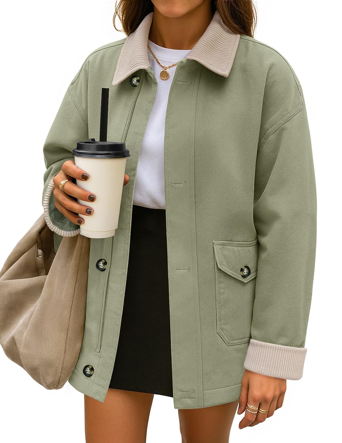 Luxuii Lightweight Button Down Cotton Cargo Barn Jacket