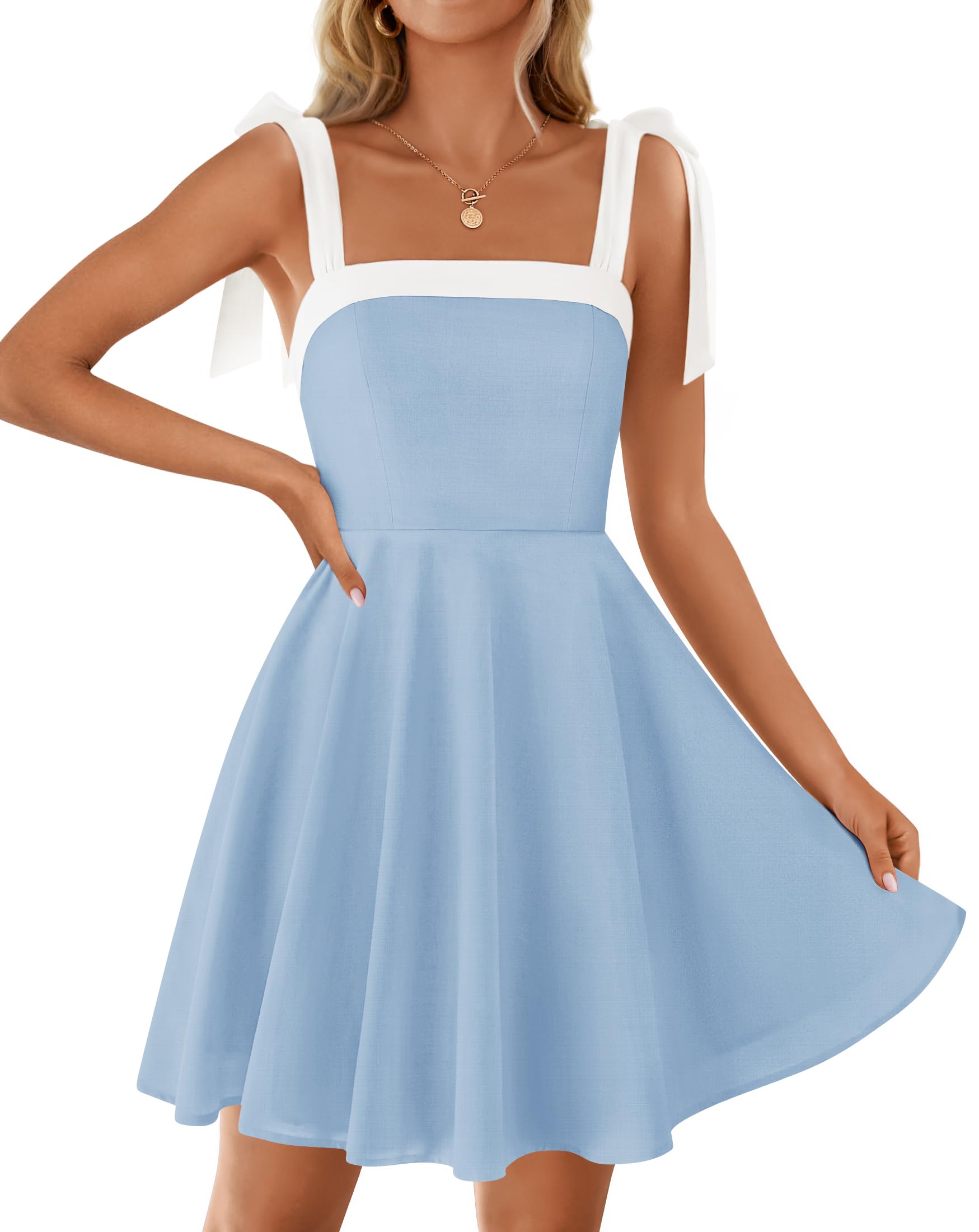 Luxuii Boho Square Neck Tie Shoulder Short Sundresses