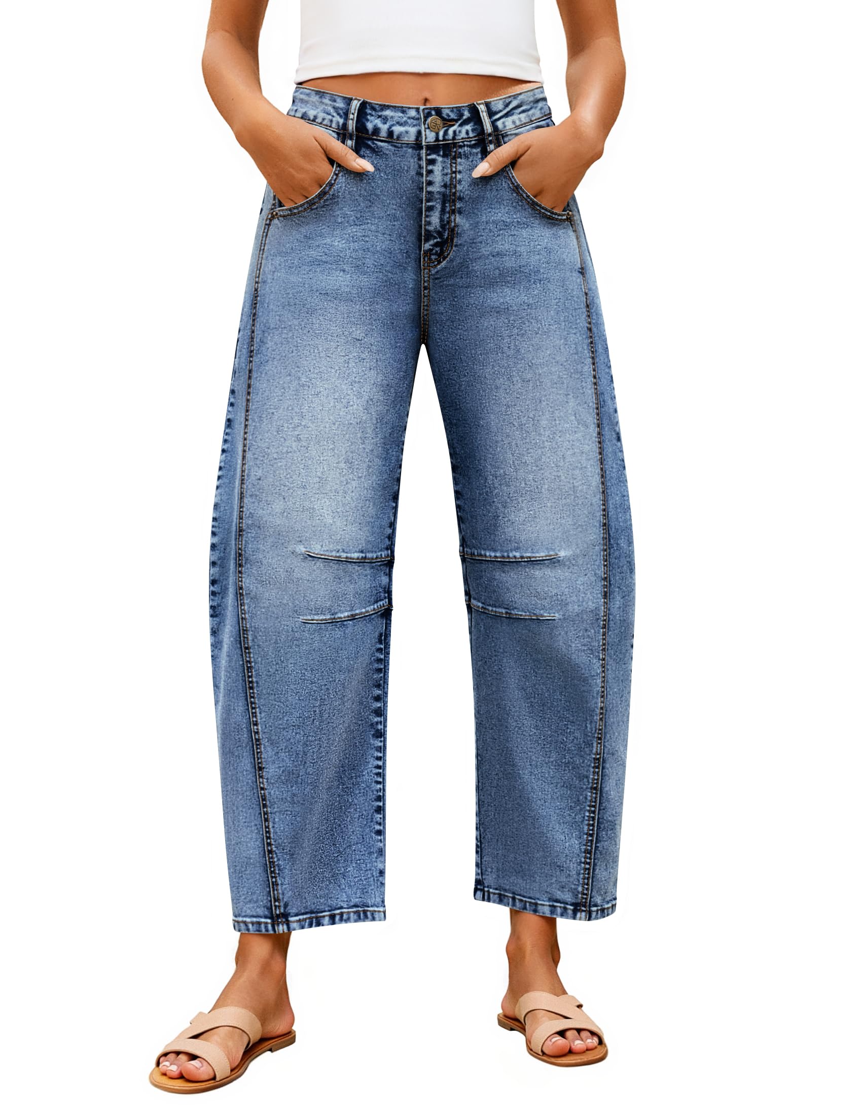 ZISICA High Waisted Wide Leg Stretchy Baggy Ankle Denim Pants