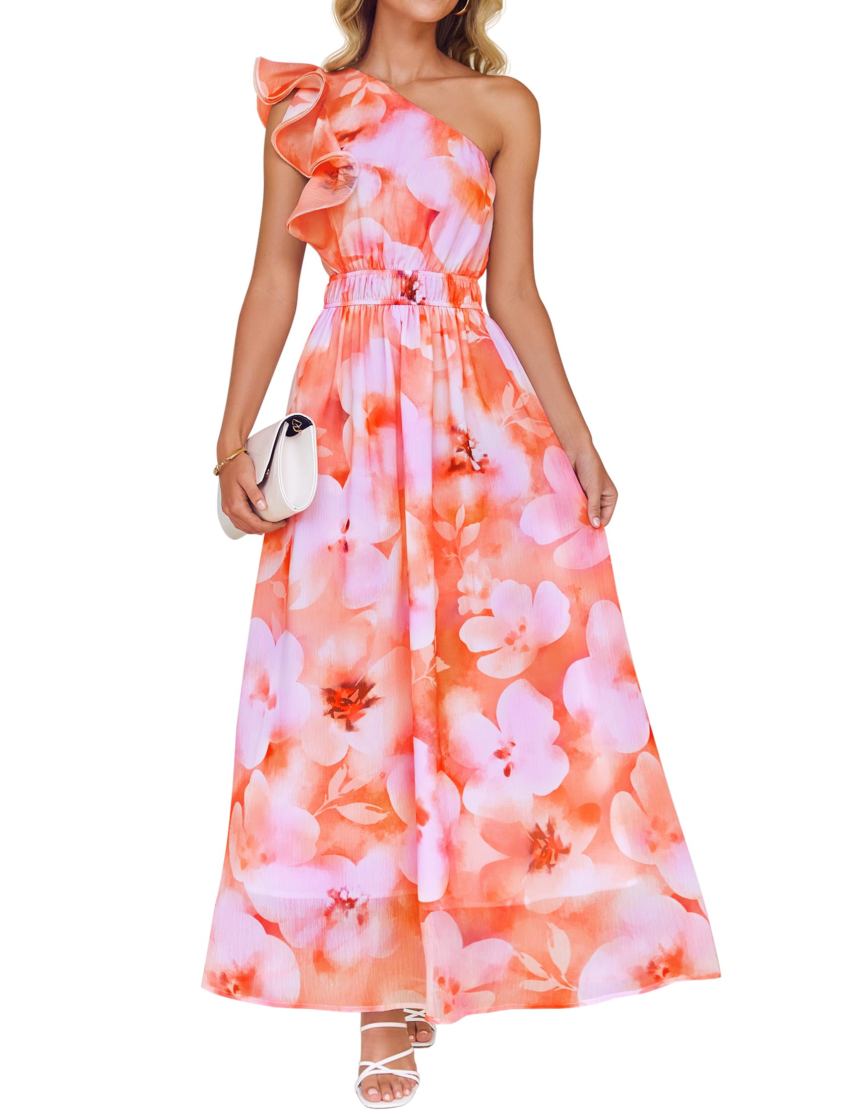 Luxuii Boho Floral Sleeveless Ruffle One Shoulder Elatsic Dresses