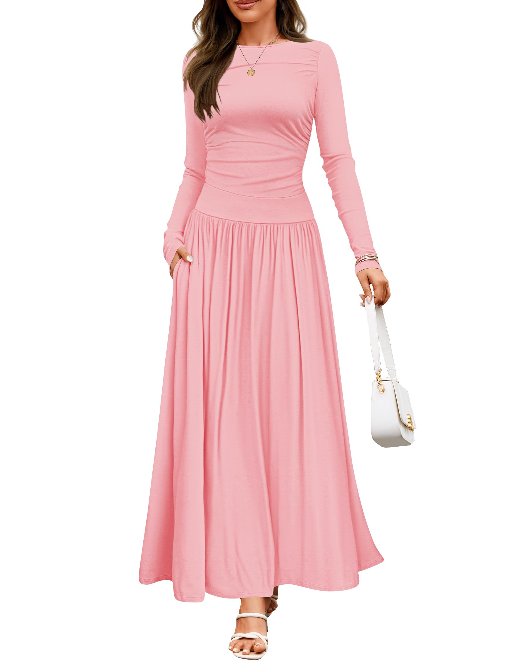 Luxuii Fall Crewneck Knit Slim Swing Pleated Dresses