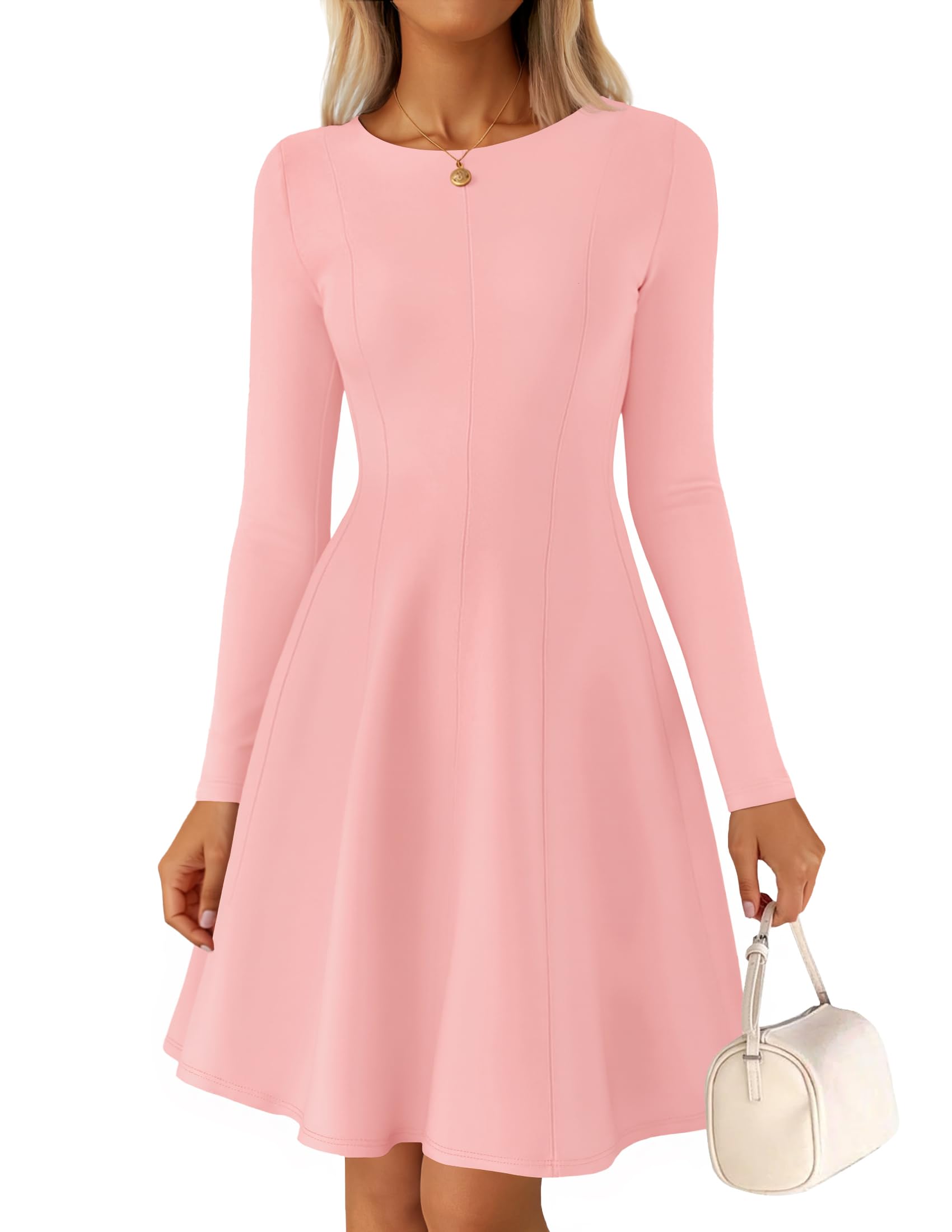Luxuii Fall Crewneck Pleated Babydoll A Line Flowy Dresses