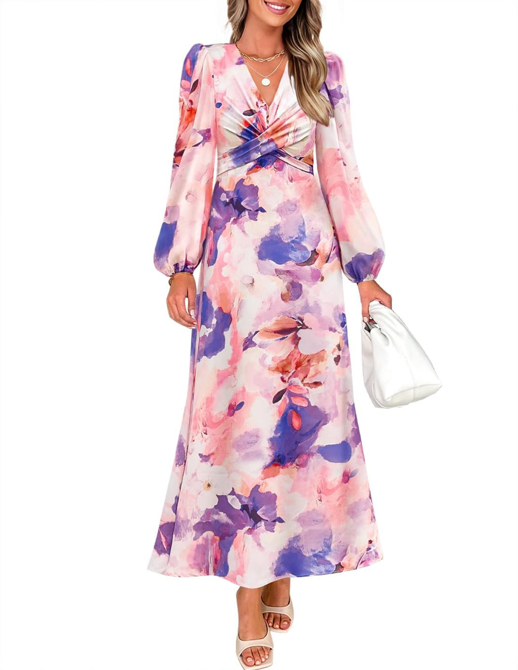 Luxuii Fall Boho V Neck Belted High Wasit Flowy Cocktail Party Dress