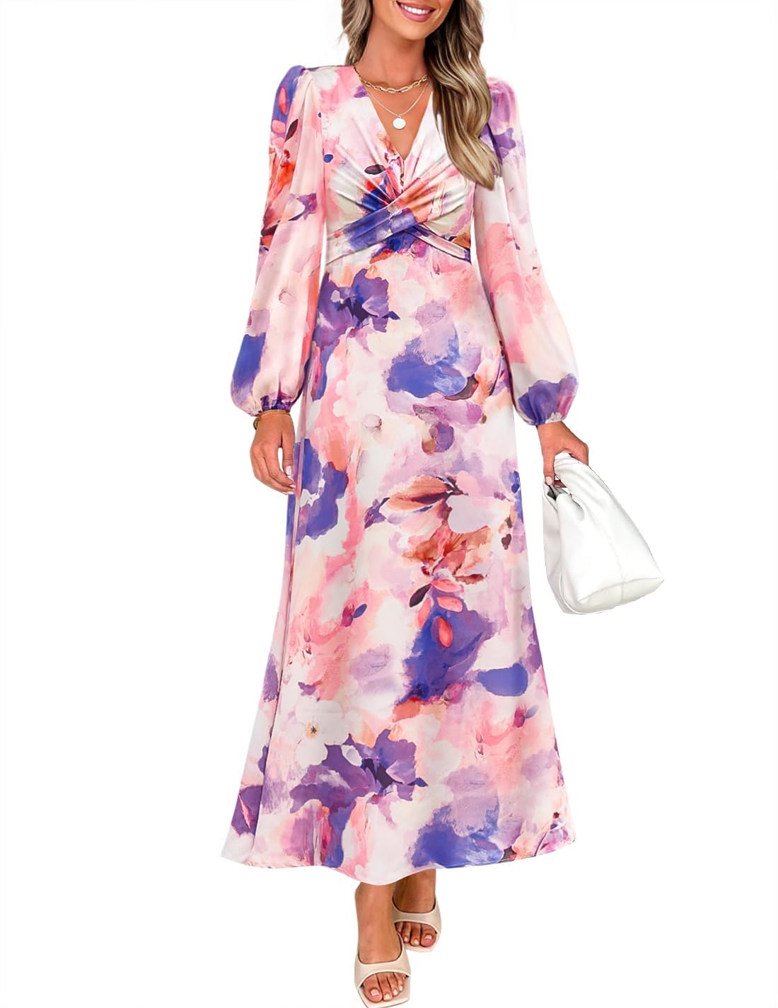 Luxuii Fall Boho V Neck Belted High Wasit Flowy Cocktail Party Dress