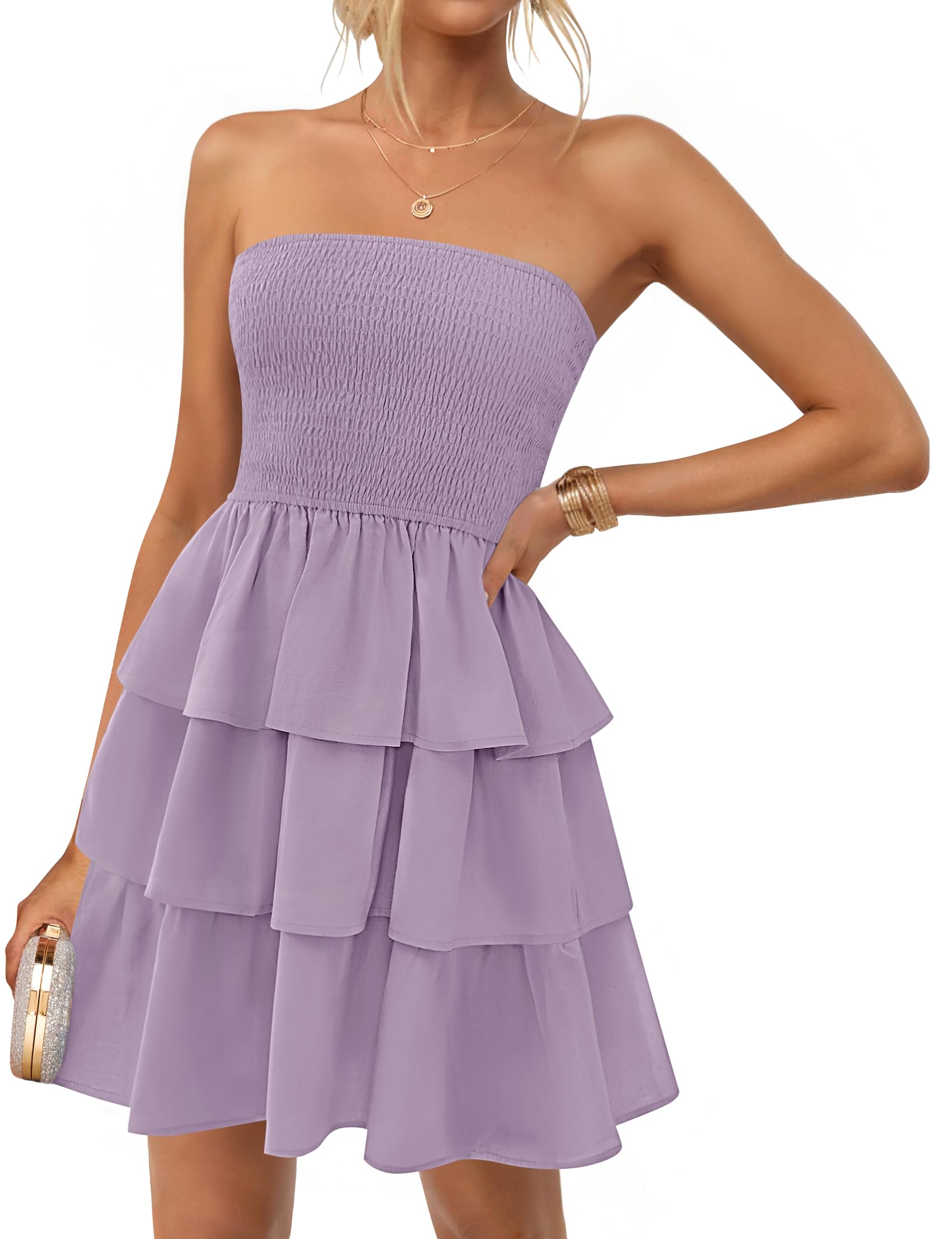 Luxuii Strapless Smocked Tube Dress Off Shoulde Mini Sundress
