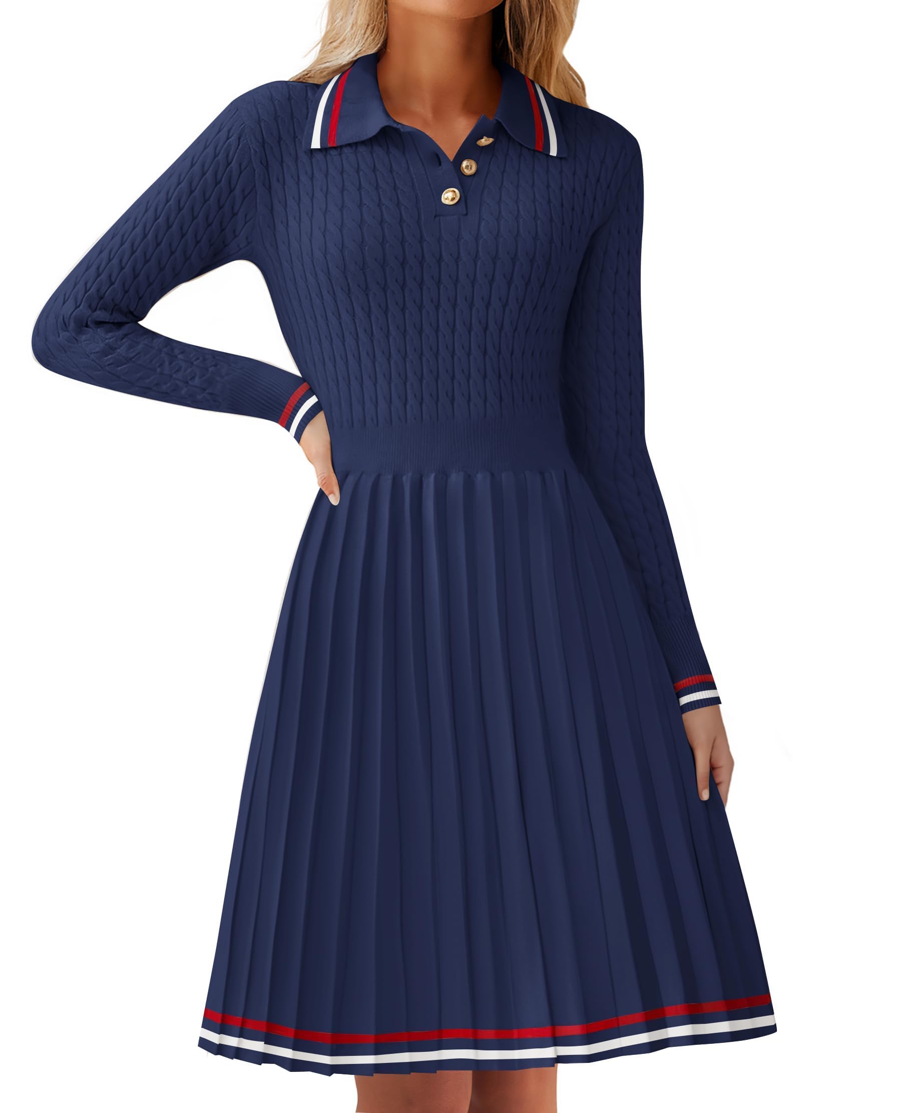 Luxuii Cable Ribbed Knit A Line Swing Pleated Dresses