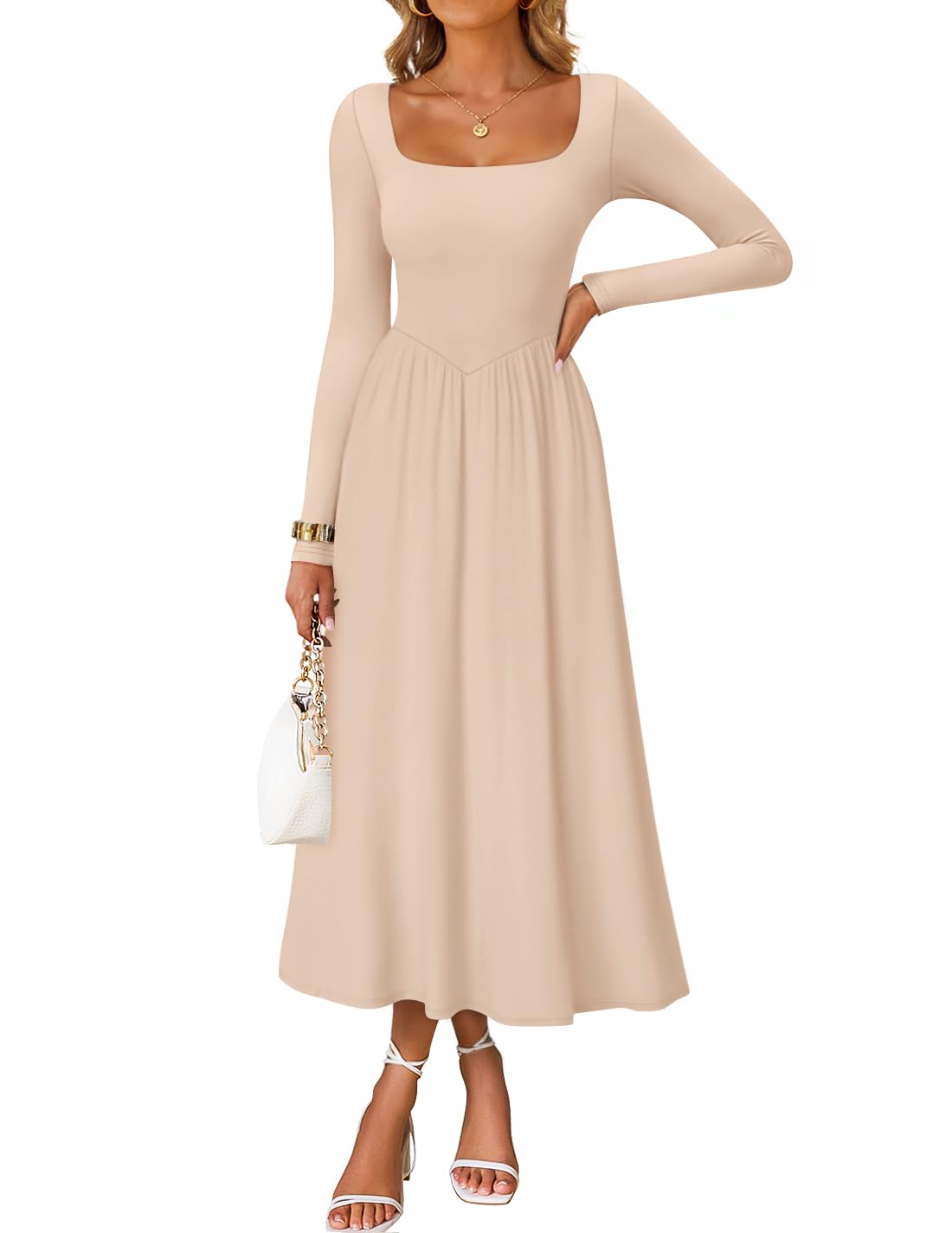 Luxuii Elegant Classy Square Neck Flowy Wedding Guest Dress