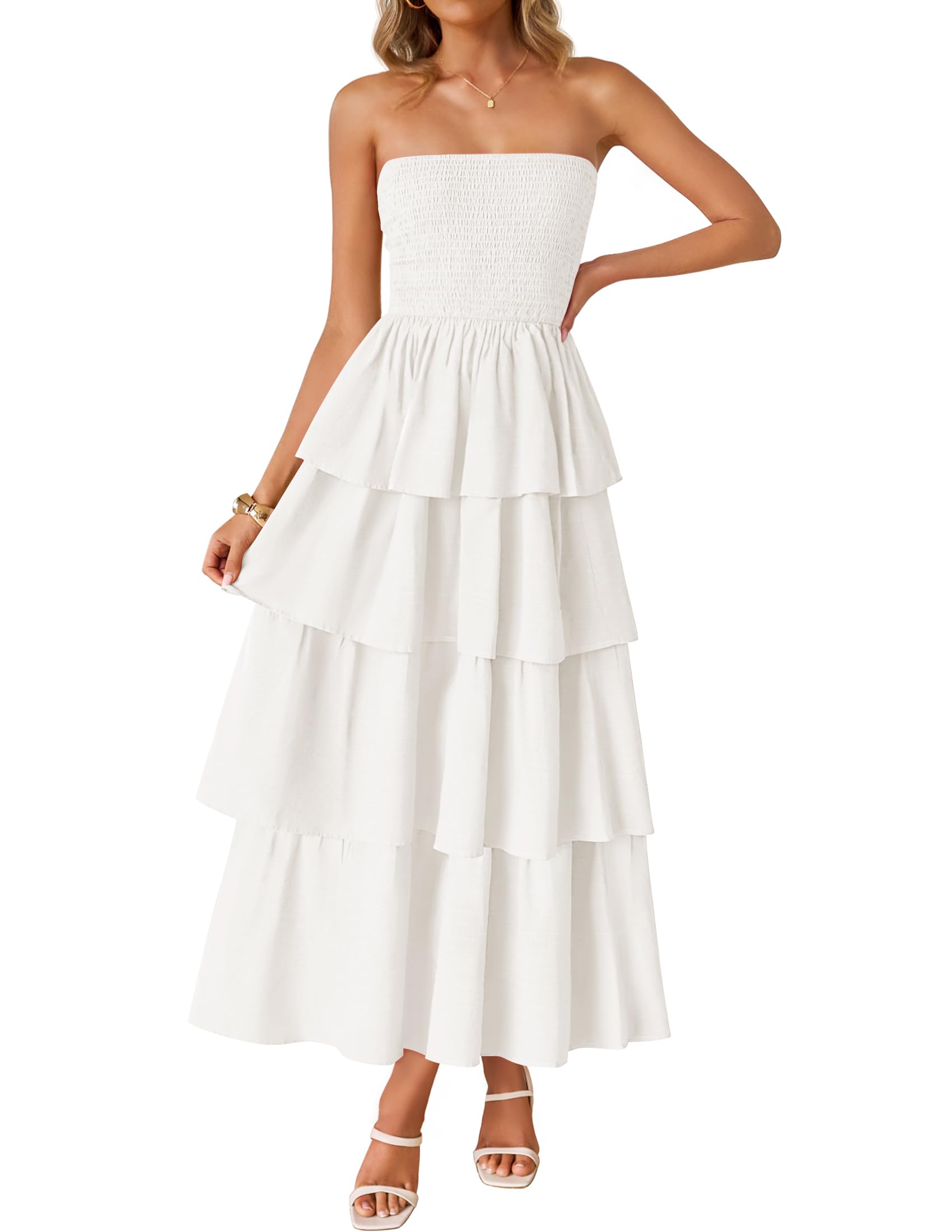 Luxuii Sleeveless Off Shoulder Smocked Tiered Beach Long Sundress