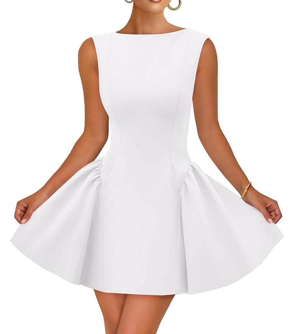 Luxuii Cocktail Boat Neck Backless Swing Wedding Club Party Dresses