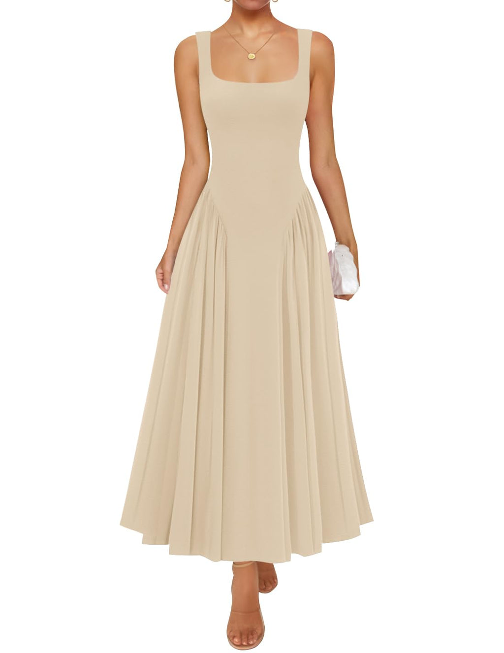 Luxuii Sleeveless Square Neck Casual Long Flowy A Line Dresses