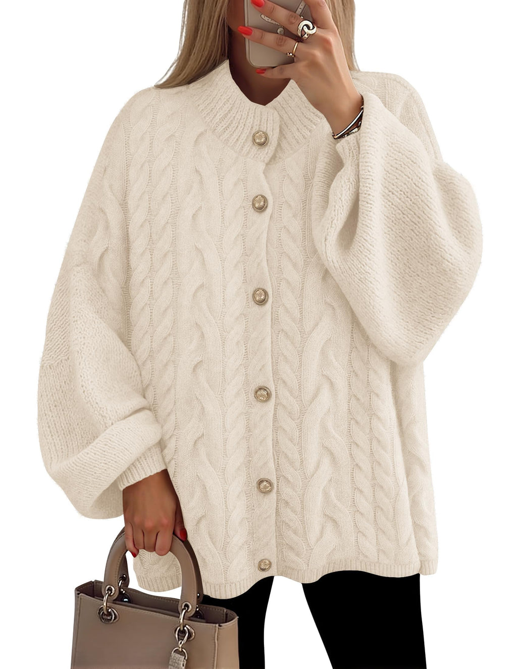 Luxuii Button Down Oversized Soft Knit Winter Coats Trendy Outerwear