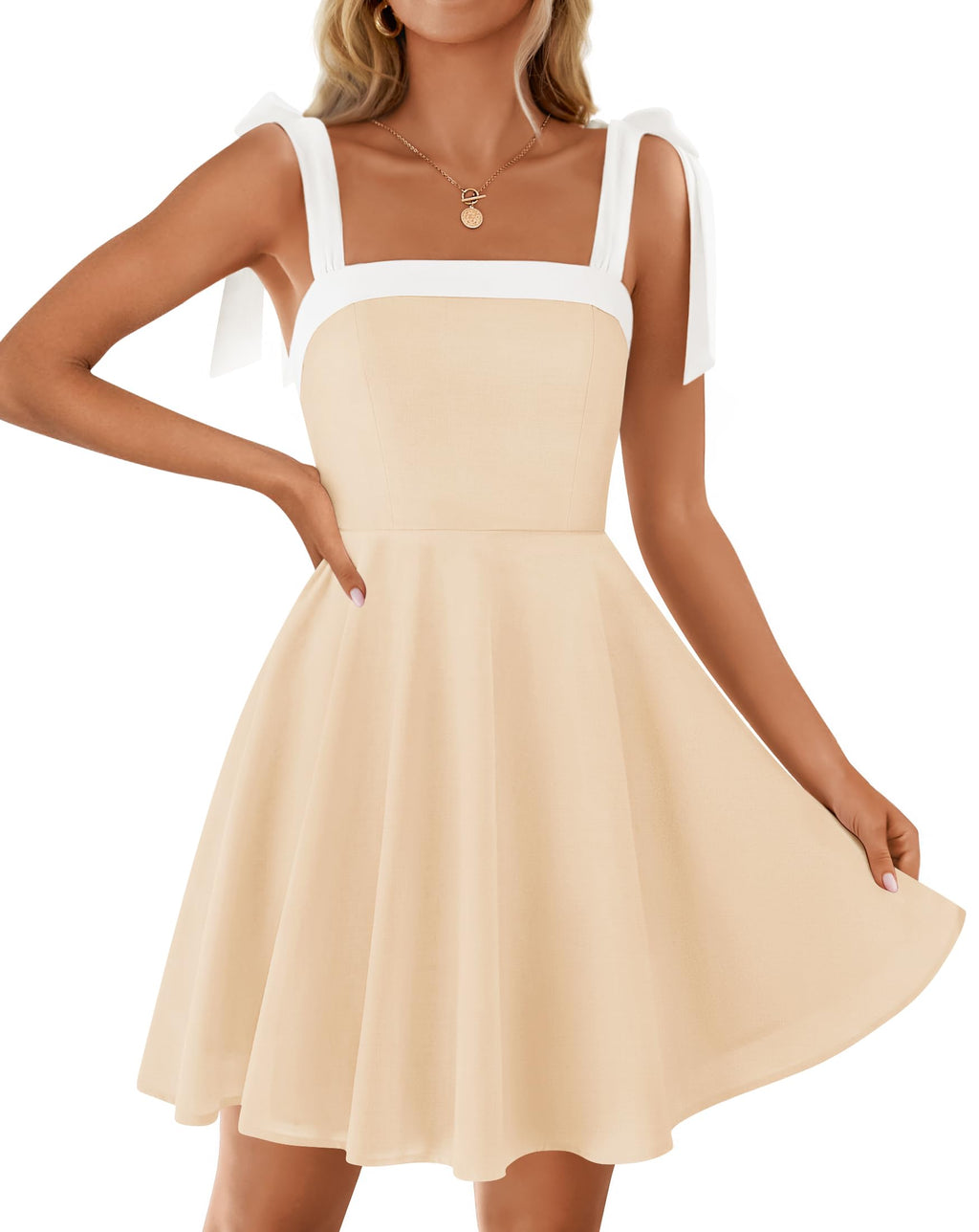 Luxuii Boho Square Neck Tie Shoulder Short Sundresses