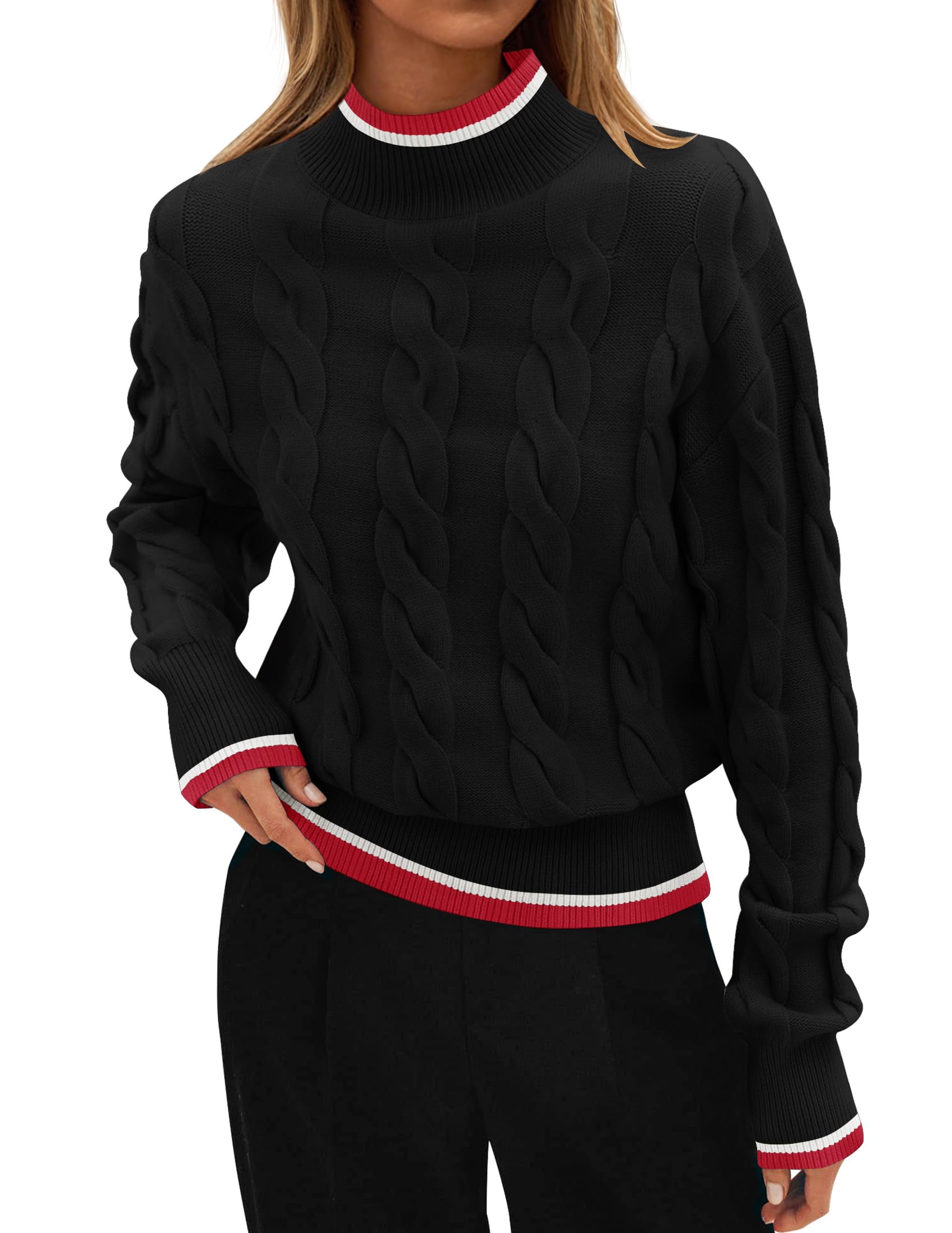 Luxuii Cable Knit Contrast Color Chunky Pullover Sweater