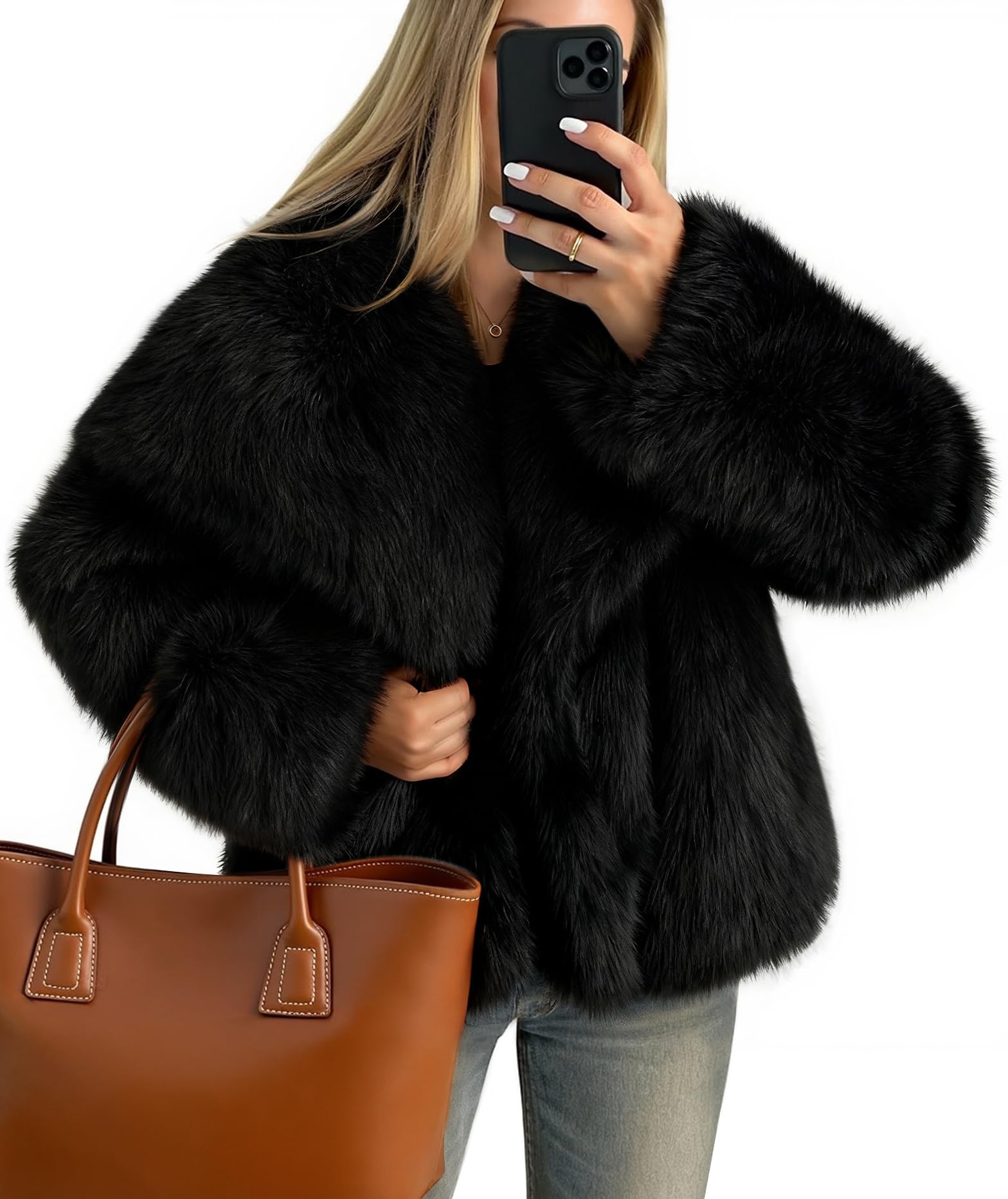 Luxuii Winter Faux Fur Coats Fluffy Jacket Lapel Shaggy Warm Outerwear