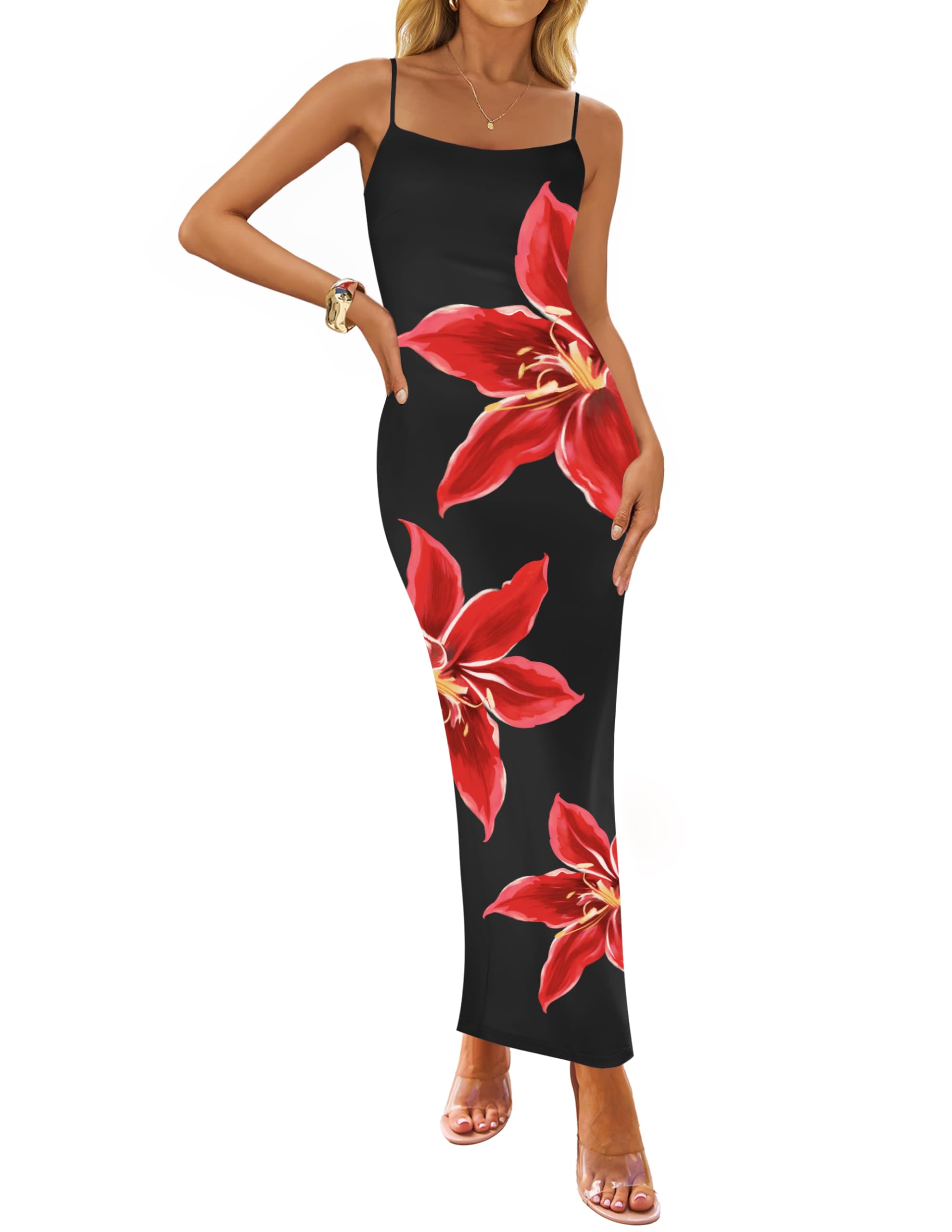 Luxuii Bodycon Floral Spaghetti Strap Boho Long Dresses