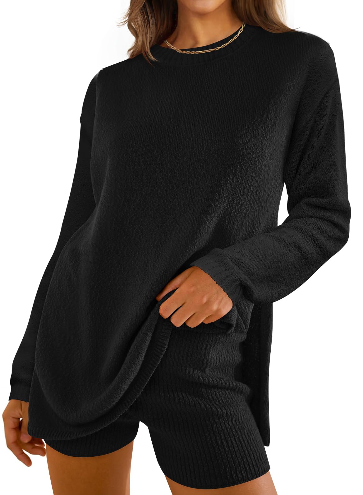 Luxuii Women's Two Piece Sweater Lounge Sets Shorts Outfits
