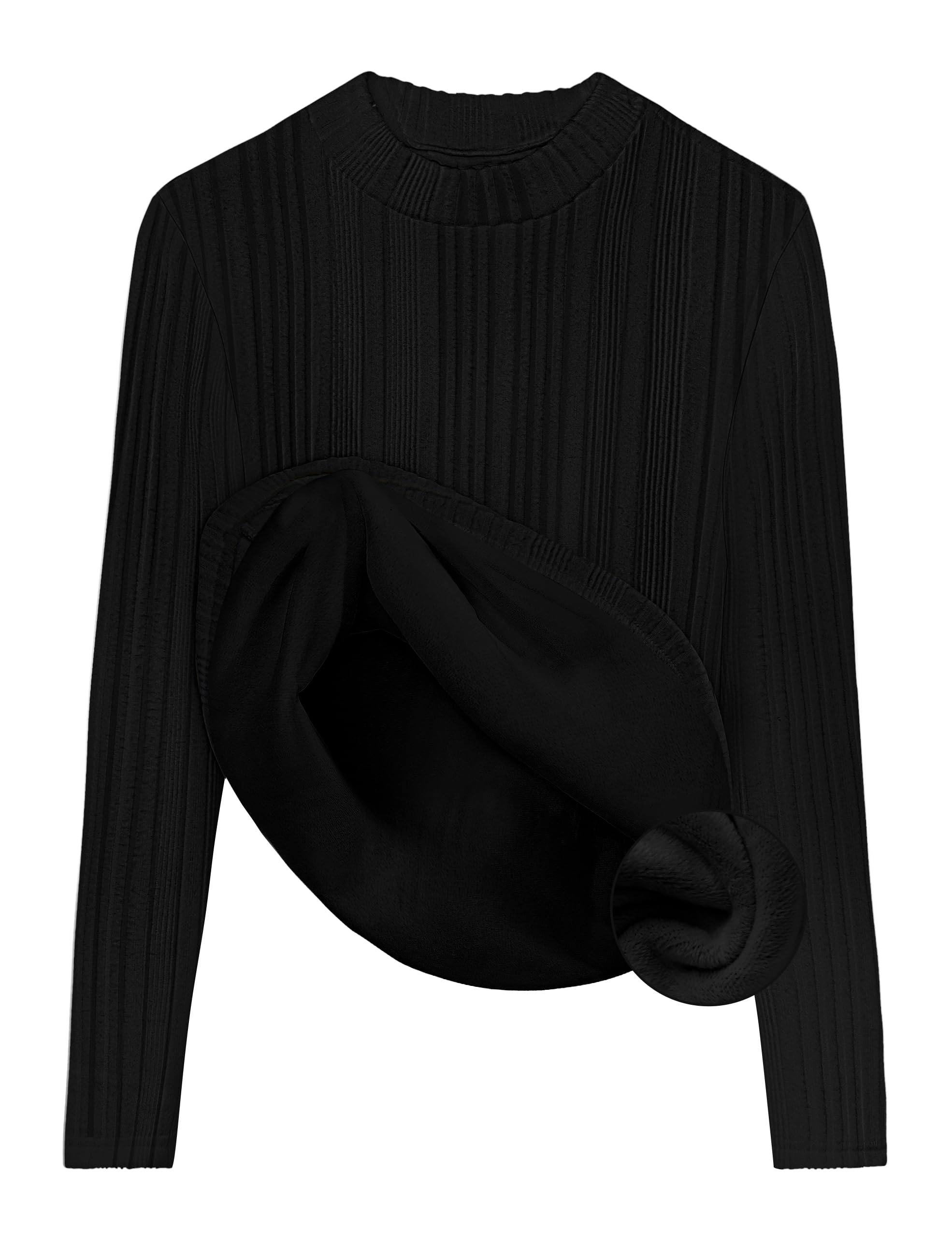 Luxuii Fleece Sherpa Lined Mock Neck Knit Thermal Basic Shirts