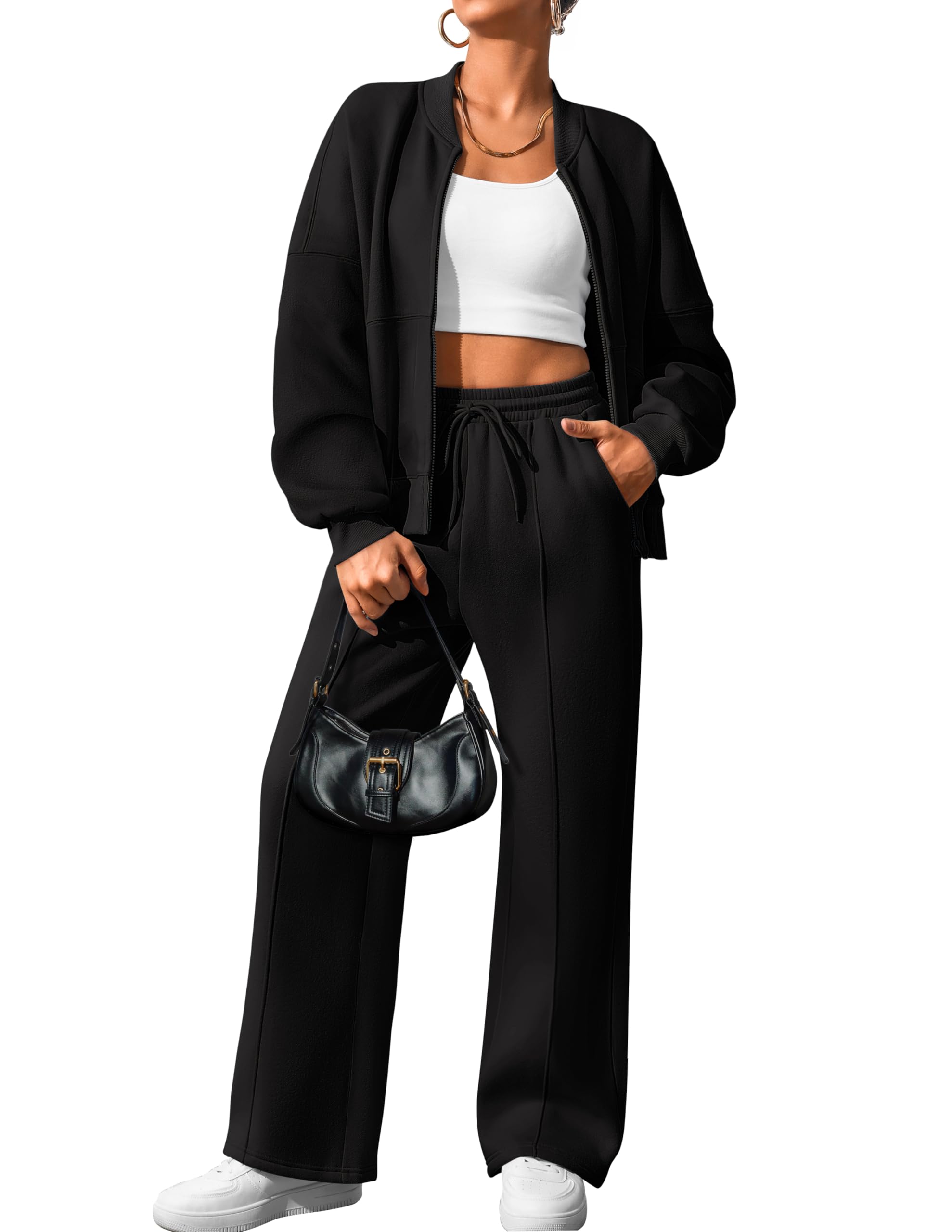 Luxuii Zip Up Long Sleeve Sweatshirt Wide Leg Sweatpants Outfits