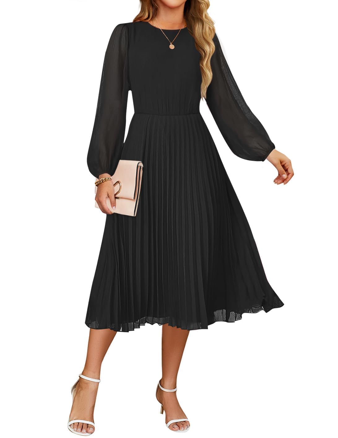 Luxuii Fall Crewnec Pleated A Line Cocktail Dress