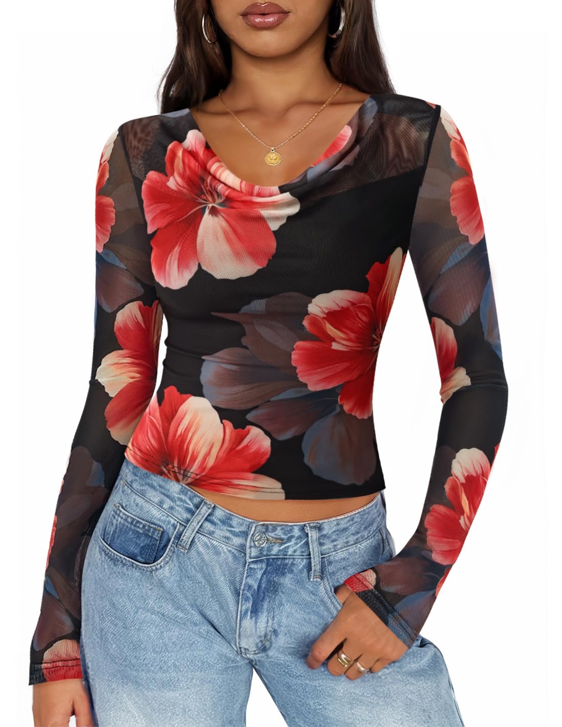 Luxuii Fall Cowl Neck Slim Fit Going Out Y2k Shirts Date Night Outfits