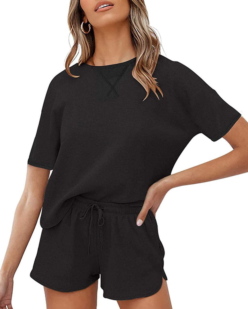 Luxuii Waffle Knit Loungewear Pajama Set