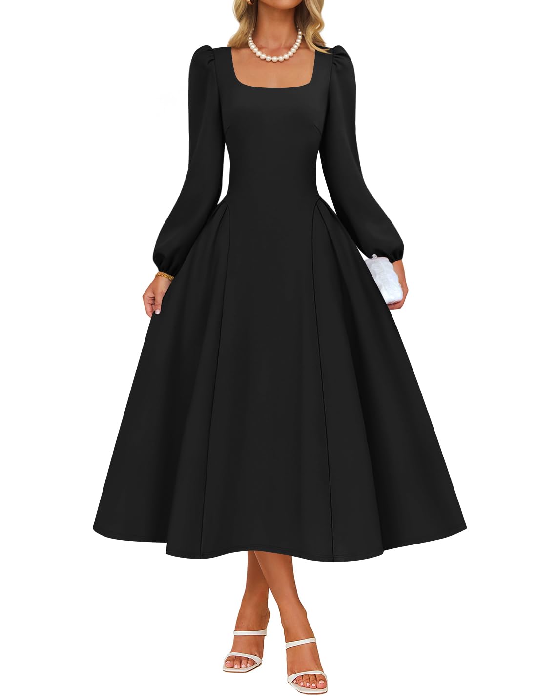 Luxuii Fall Square Neck Swing A Line Wedding Guest Evening Prom Dress
