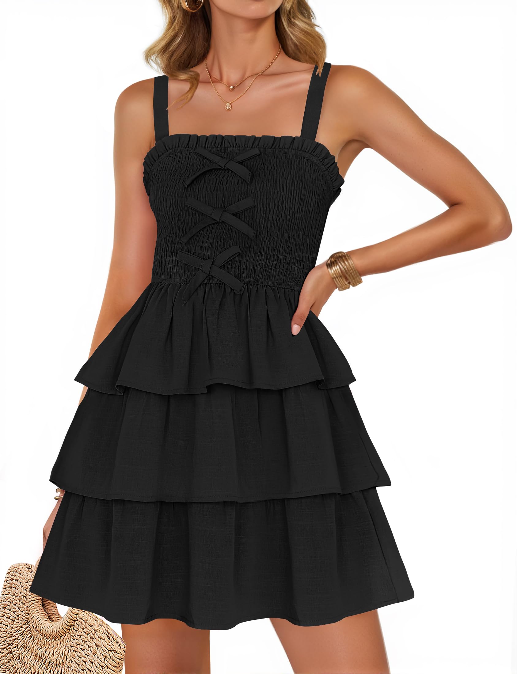 Luxuii Sleeveless Ruffle Tiered Layered Short Beach Sundresses