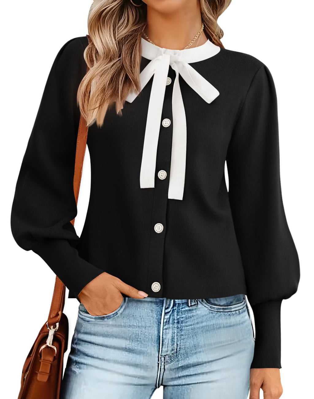 Luxuii Long Lantern Sleeve Button Down Comfy Knitted Coat