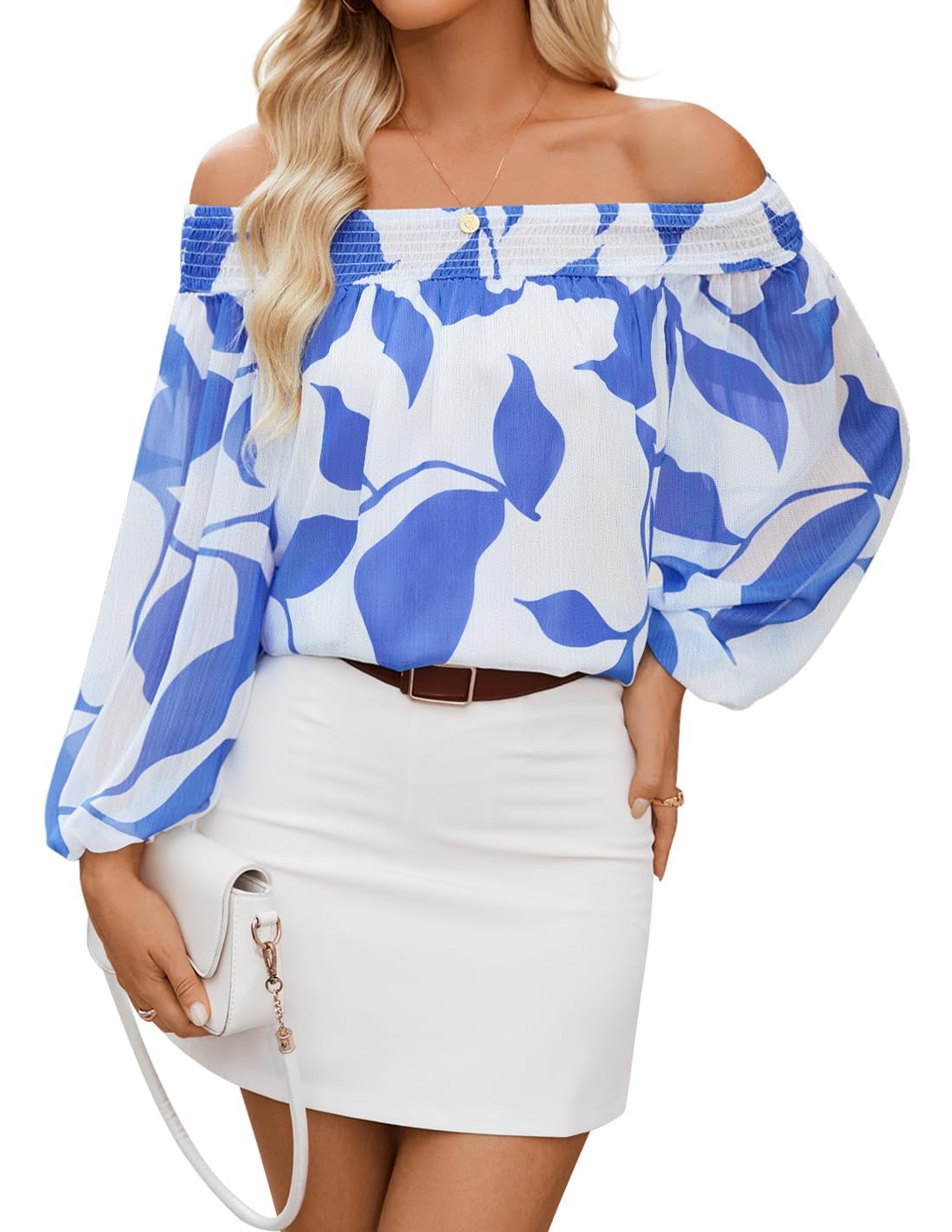 Luxuii Off Shoulder Floral Chiffon Loose Dressy Blouses