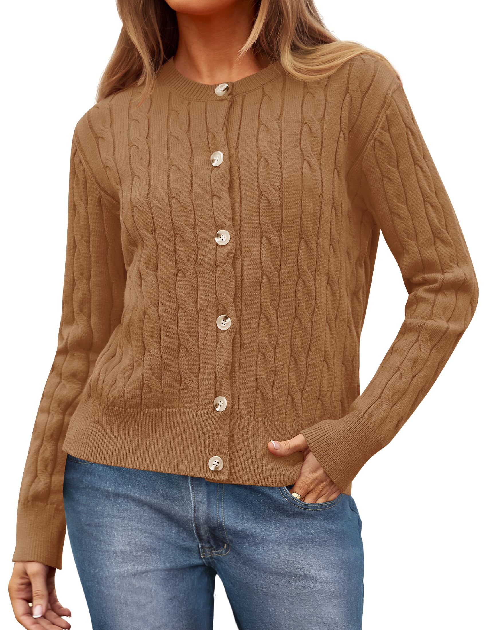 Luxuii Cable Knit Cardigan Button Open Front Outwear