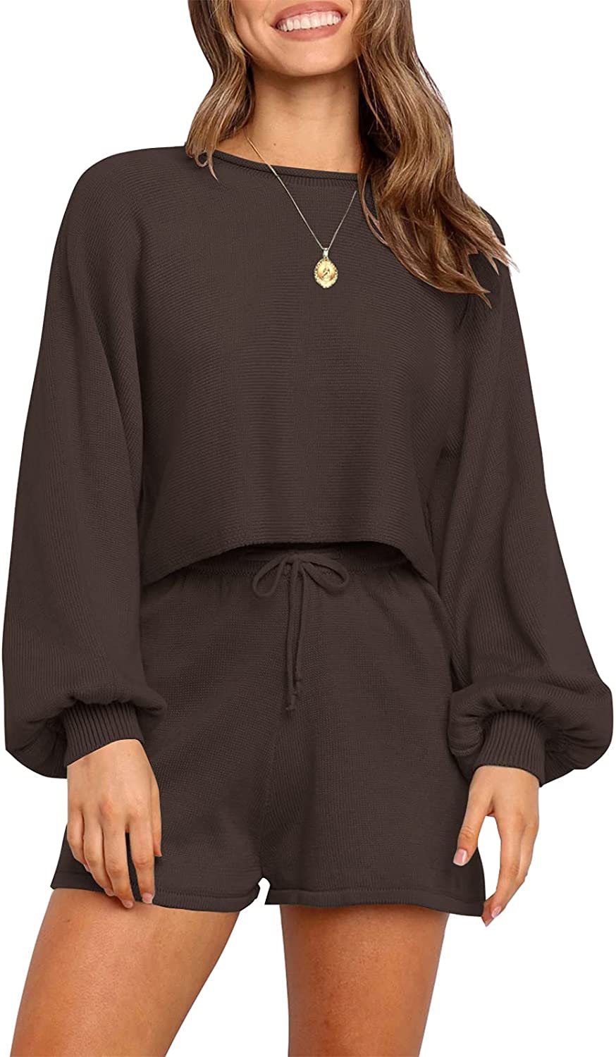 Luxuii Long Sleeve Knit Pullover Sweater Shorts Set
