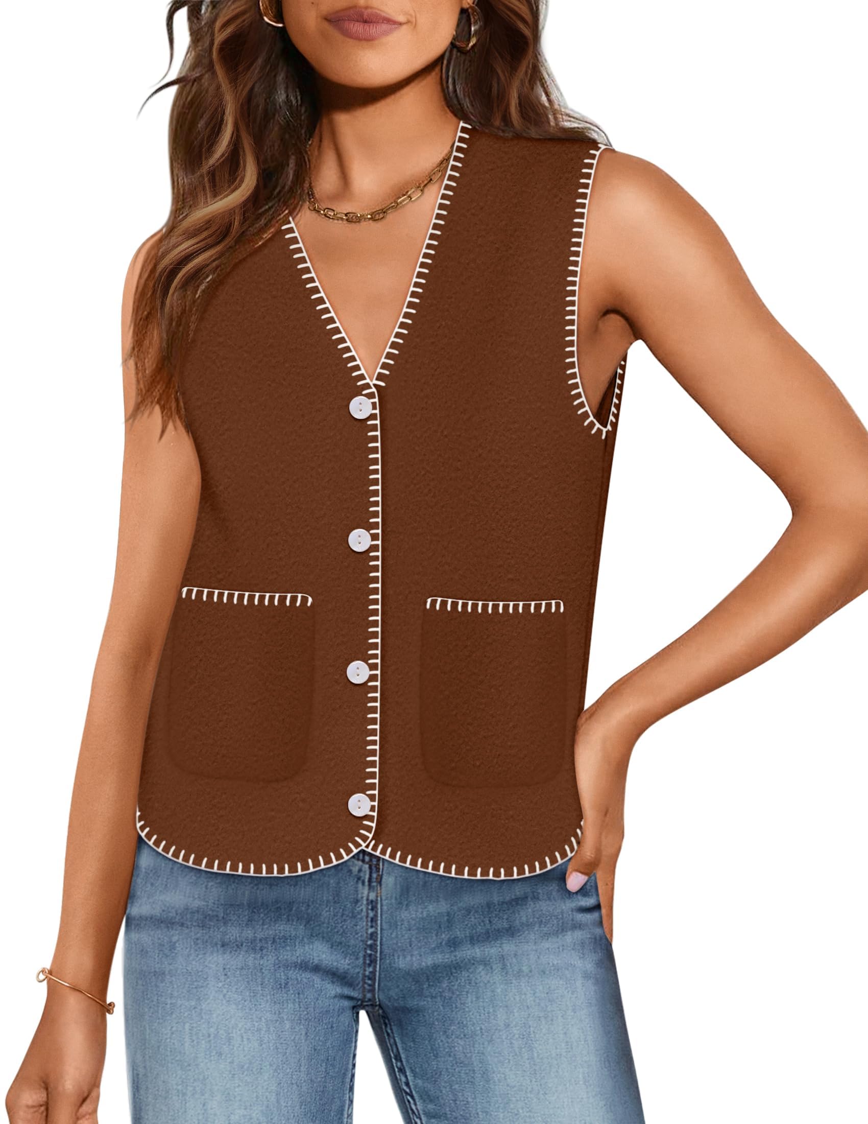 Luxuii Vest V Neck Knit Button Down Loose Crop Tank Tops