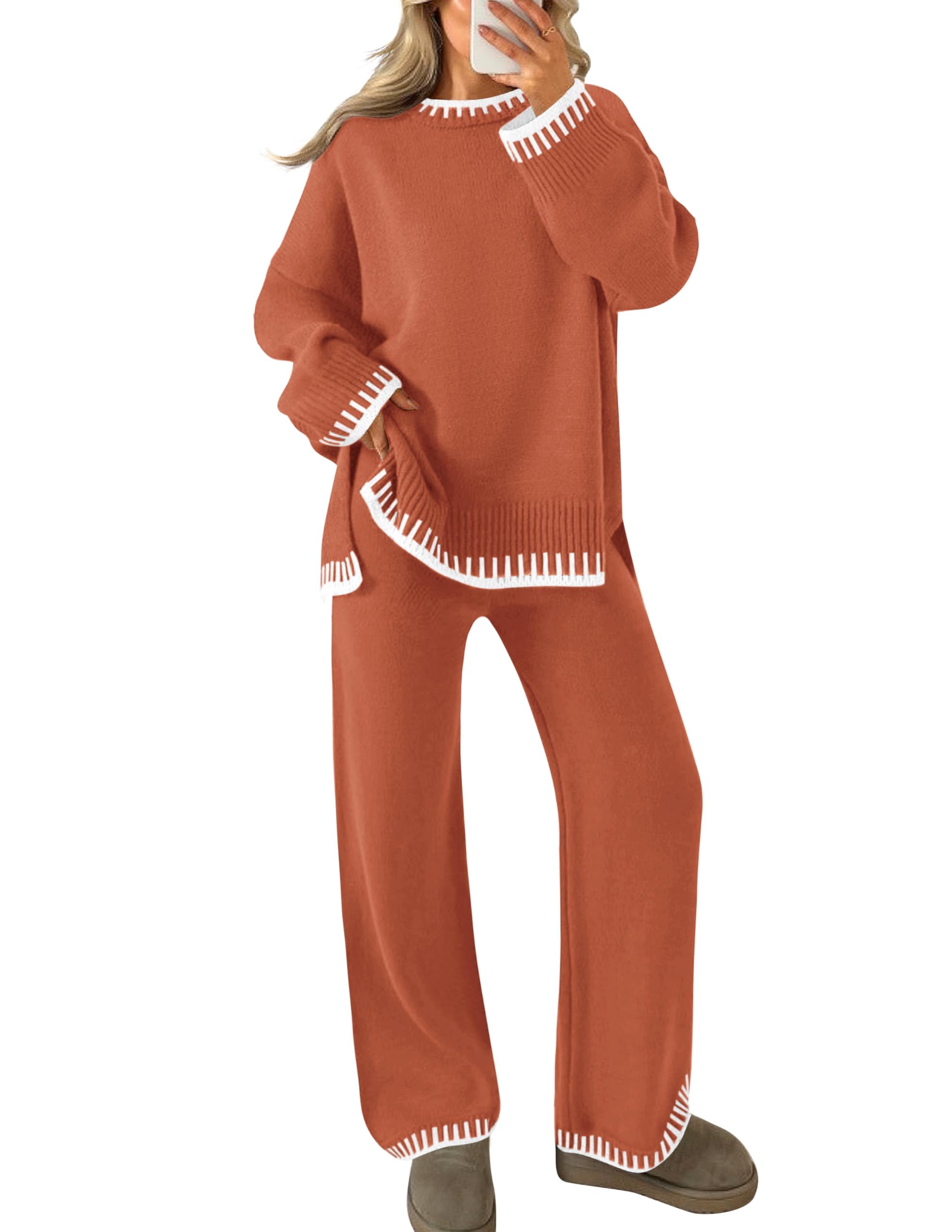 Luxuii Long Sleeve Pullover Tops Wide Leg Pants Lounge Set