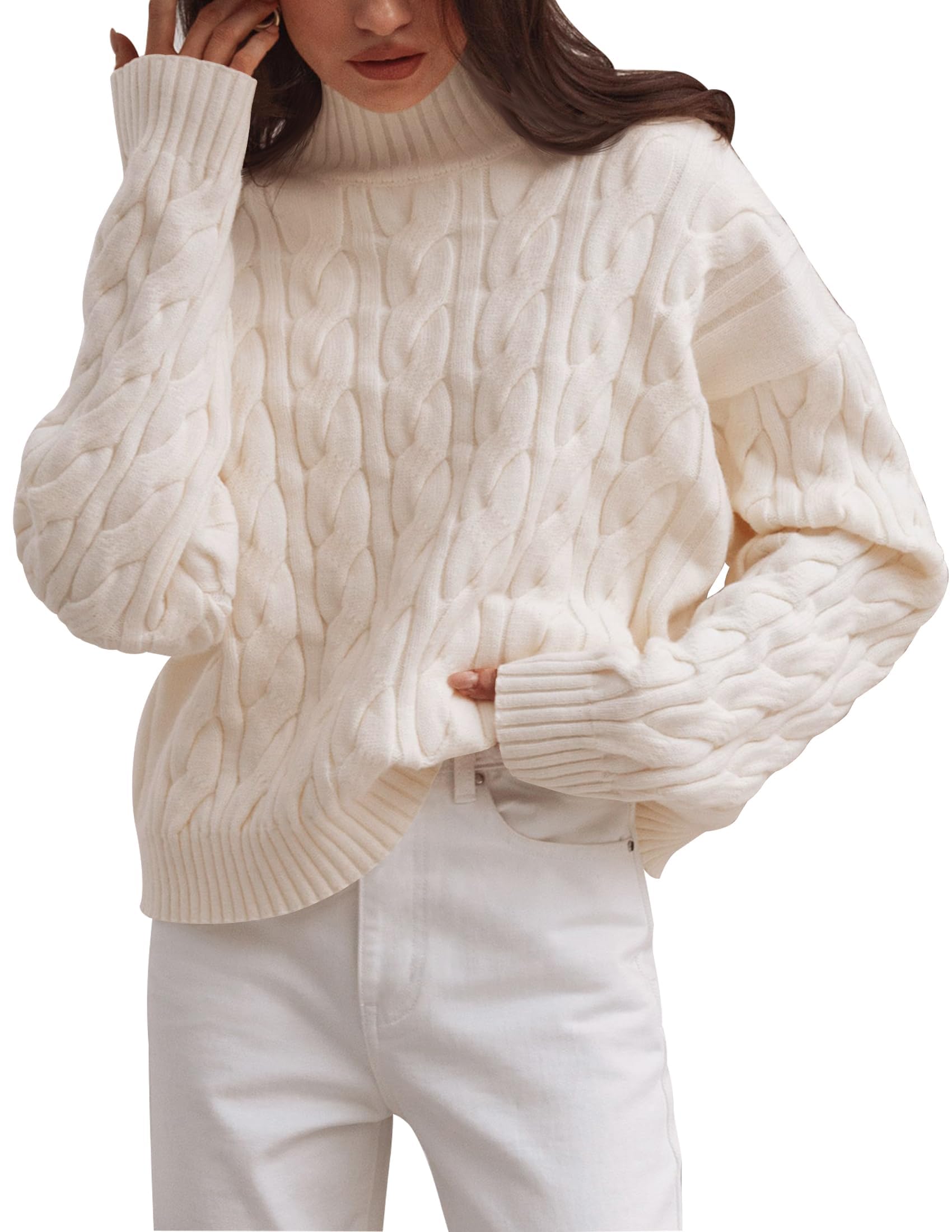 Luxuii Long Sleeve Mock Neck Solid Chunky Pullover Sweater