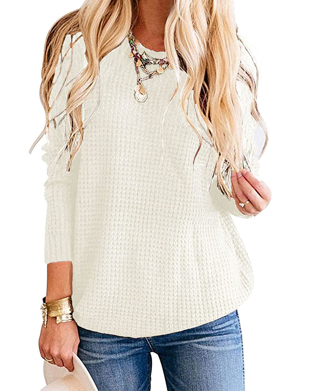 Luxuii Waffle Knit Loose Pullover Tops